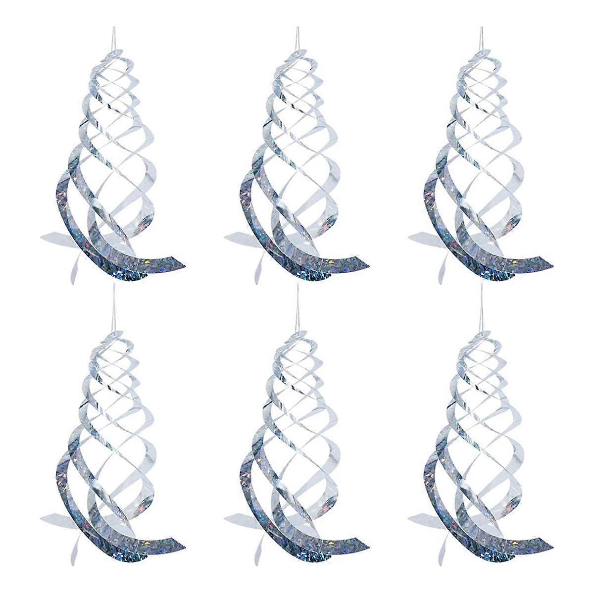 Woodpecker Deterrent Reflective Ornamental Spiral Device, 6Pcs Hanging Bird Scare Devices, Silver Sp