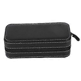 2Grids Draagbaar Reishorloge Opbergdoos PU Lederen Rits Case Organizer Zwart
