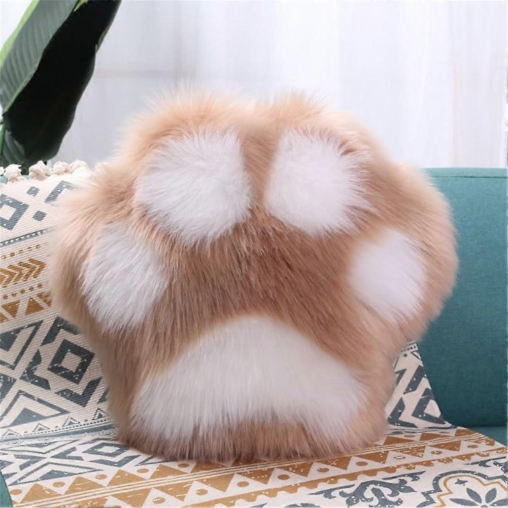 Cute Cat Paw Pillow Plush Throw Cushion 19.7x19.7in Double-Sided Decorative Cushion for Couch Sofa Bed (Khaki, B)