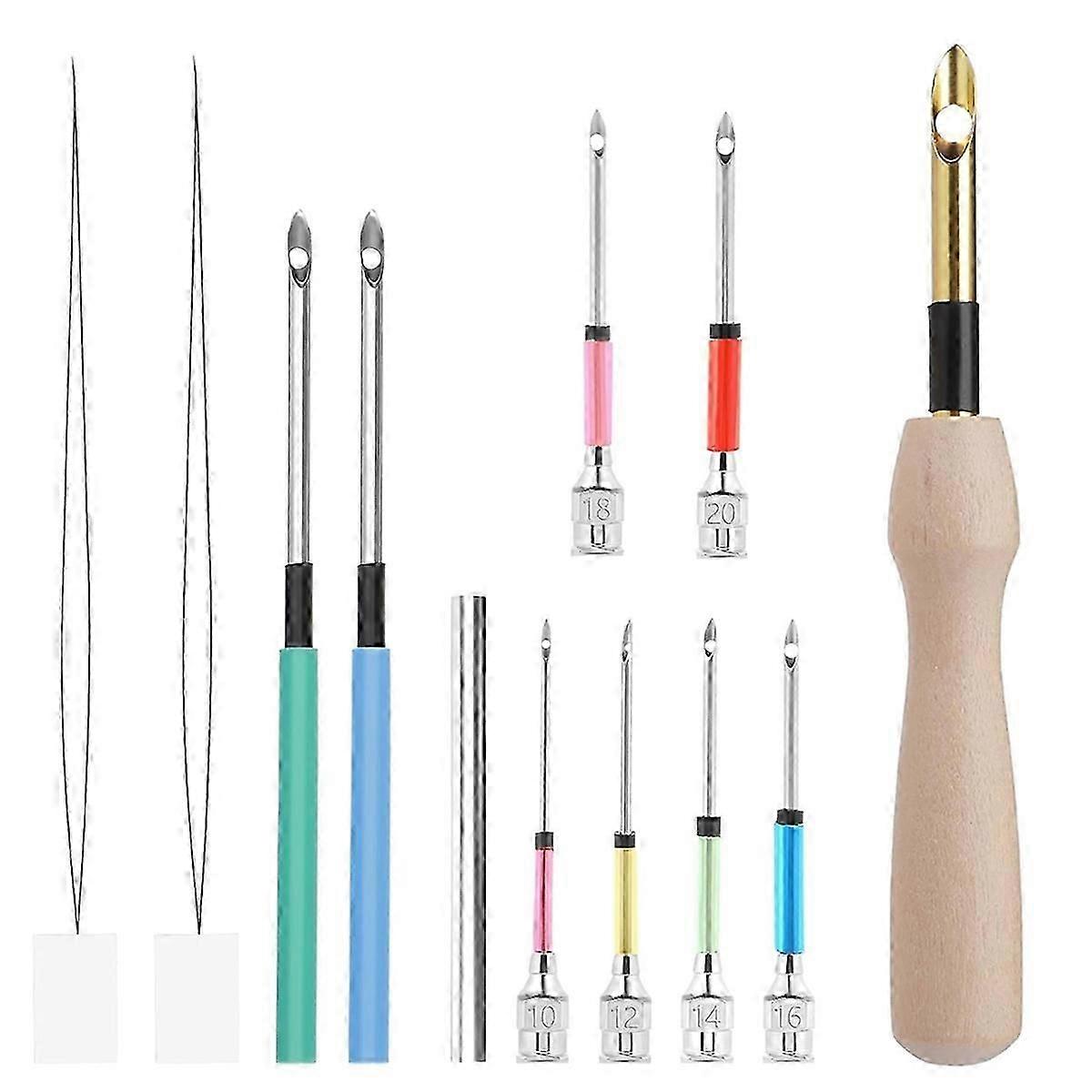 12 Pieces Punch Needle Set, Embroidery Wooden Handle Punch Needle Tools, Suitable for Adult Beginners, DIY Craft