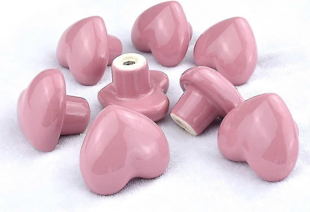 Set of 8 Pink Heart Kids Room Ceramic Kitchen Cupboard Knobs