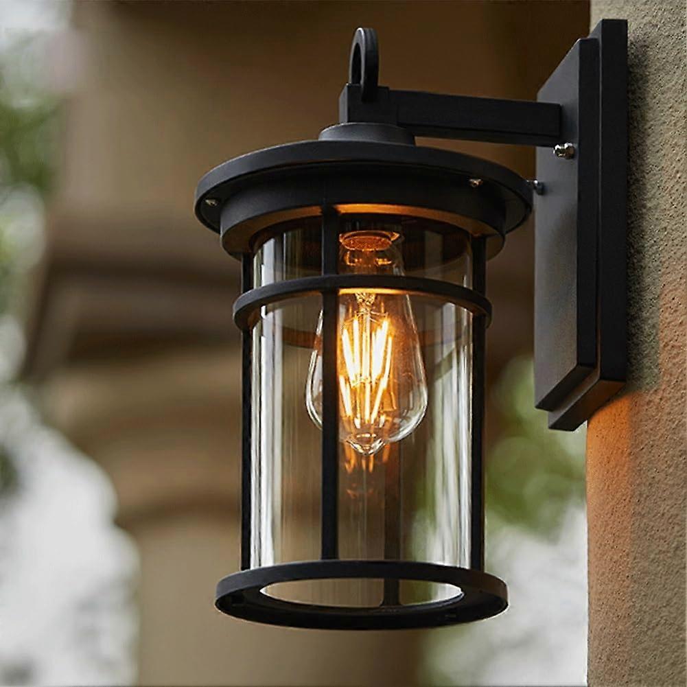 Patio Wall Light Black Outdoor Wall Light E26/E27 Cylindrical Clear Glass Shade