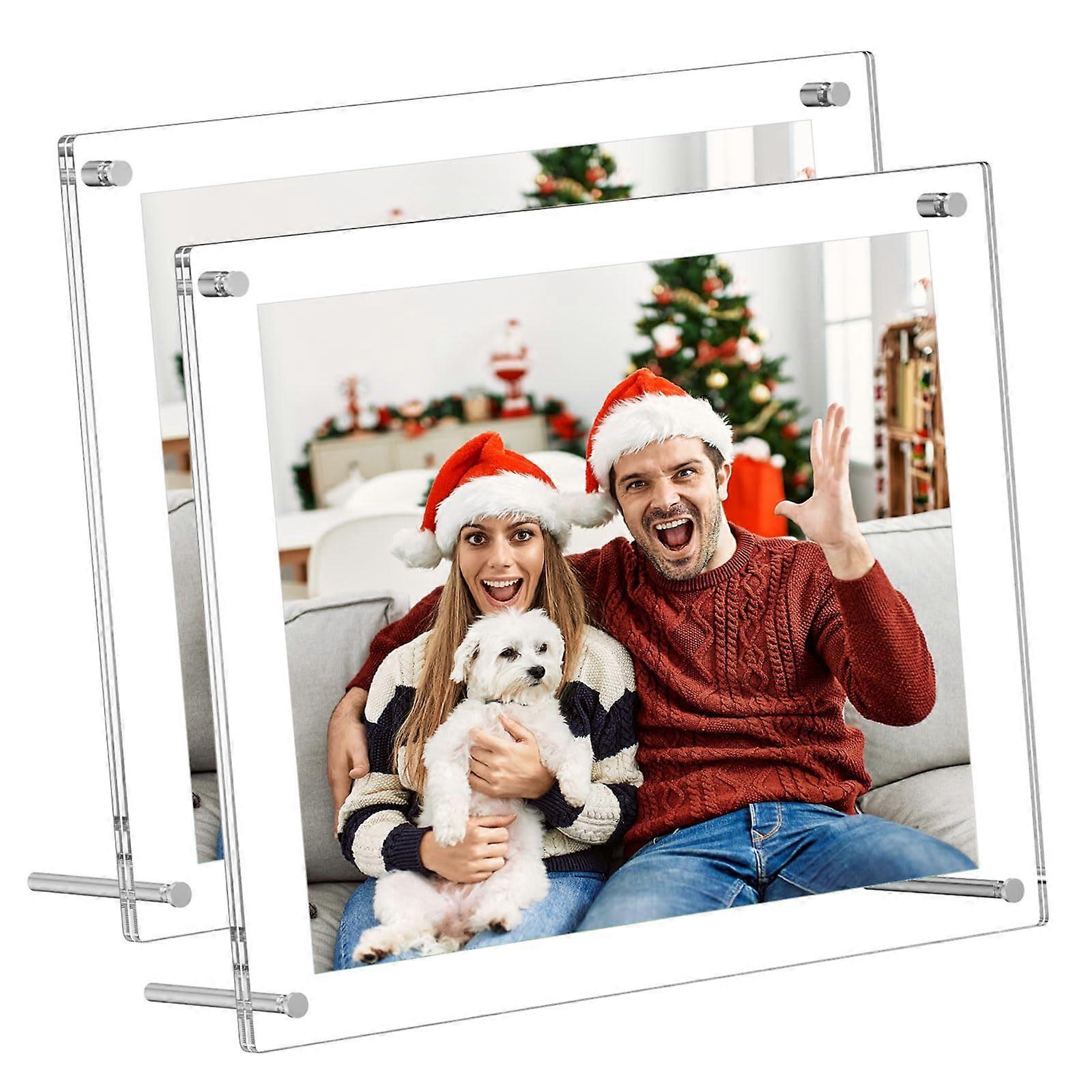 8x10 Acrylic Picture Frames 2 Pack, Clear Desk Frames Picture with Stand, Modern Frameless Floating Frames