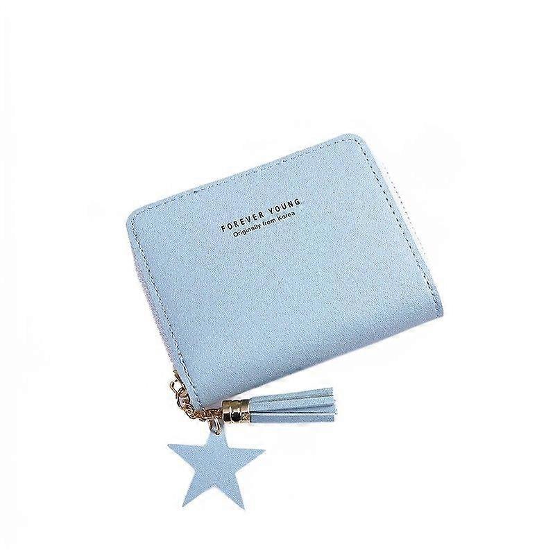 Square Women's Wallet Short Zipper Small Wallet Tassel Mini Coin Purse (Blue)