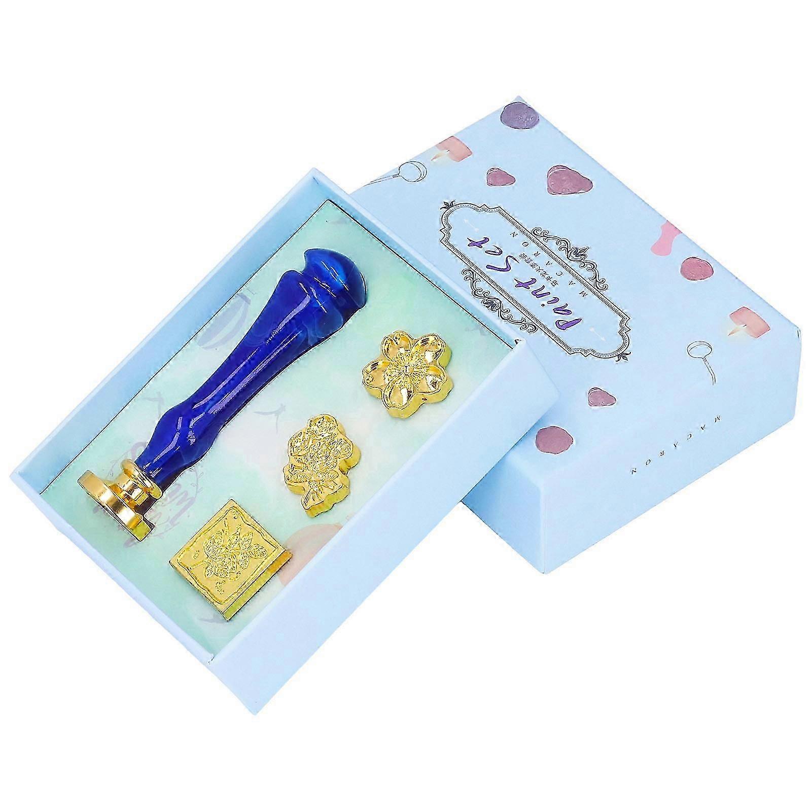 Wax Stamp Seal 4 Stamps Retro Classic Design Clear Pattern Easy Installation Widely Used Wax Seal Stamp Kit Gloomy Blue