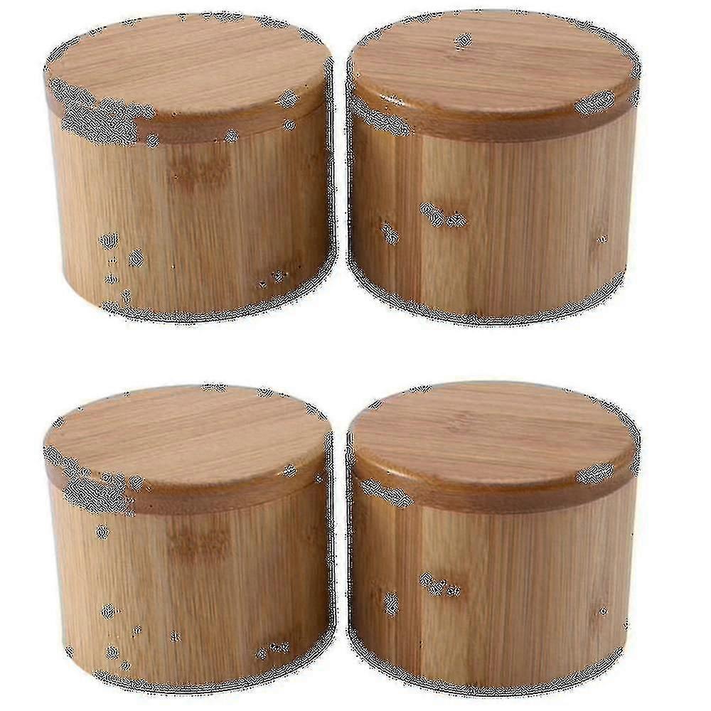 4pcs Storage Boxes Salt Box Wooden Bamboo Storage Box With Magnetic Swivel Lid Container well