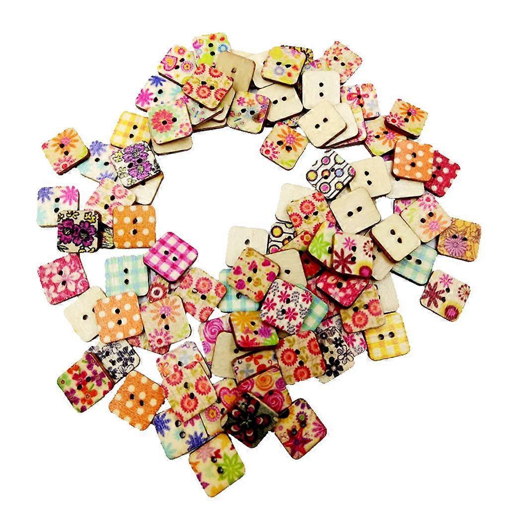 100 Mixed Wooden Square Button In Bulk Heart Buttons for Craft Sewing 2 Hole