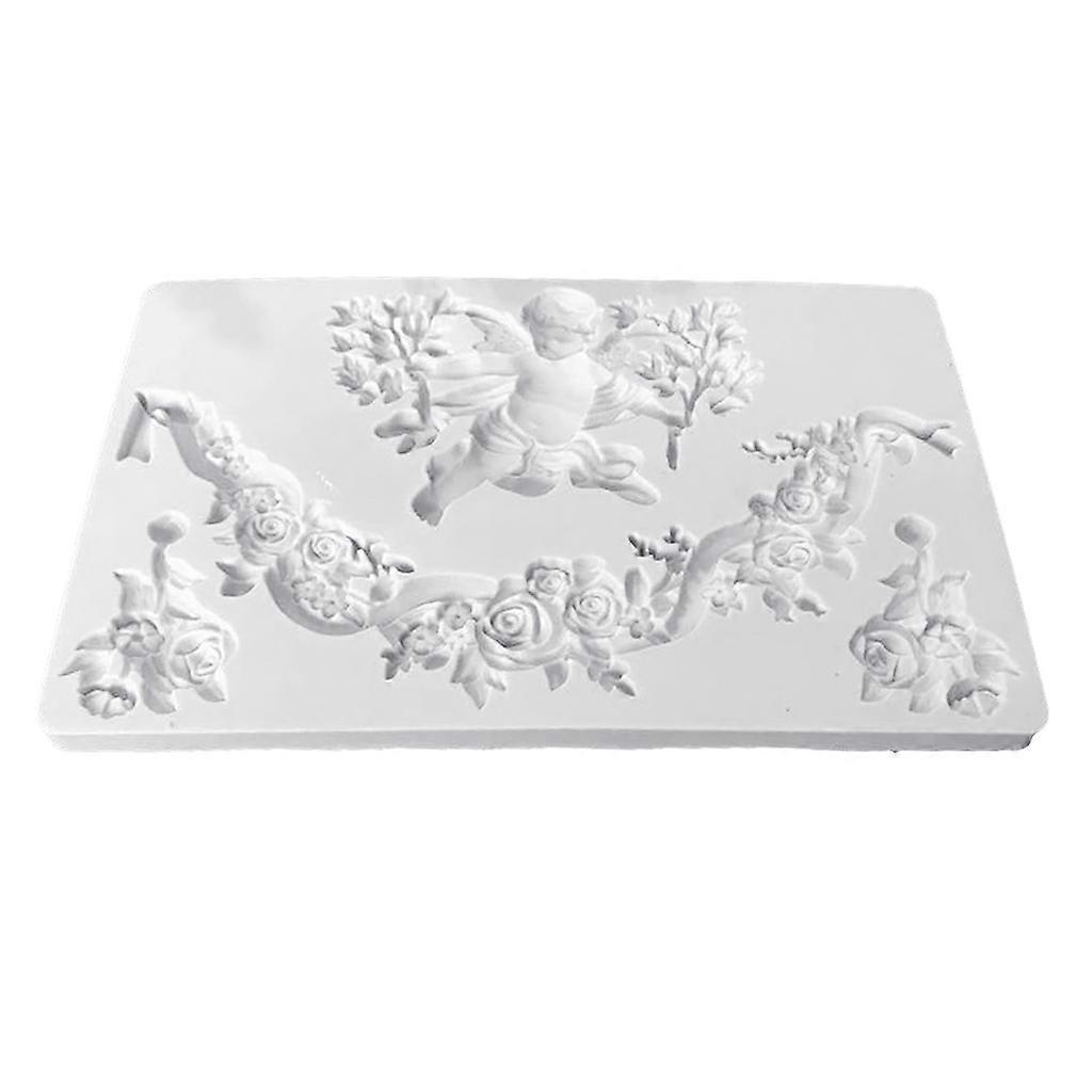 Angel Babies Shape Flower Rattan Pattern Silicone Material Fondant Mold for Cake Chocolate Baking Cookie Decorating Tool Multicolor