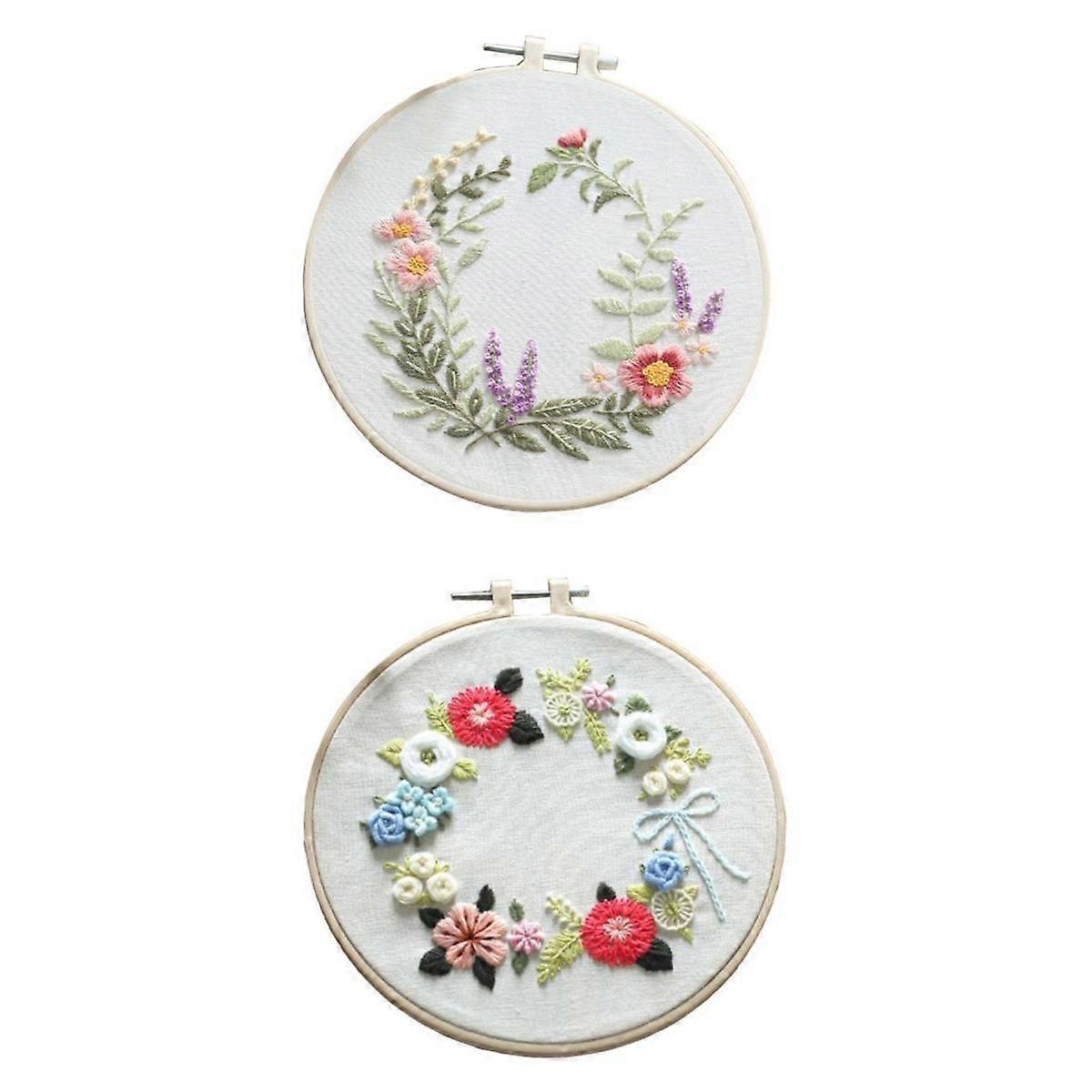 2x Embroidery Kit Stamped Complete Cross Stitch Beginners Threads Kits