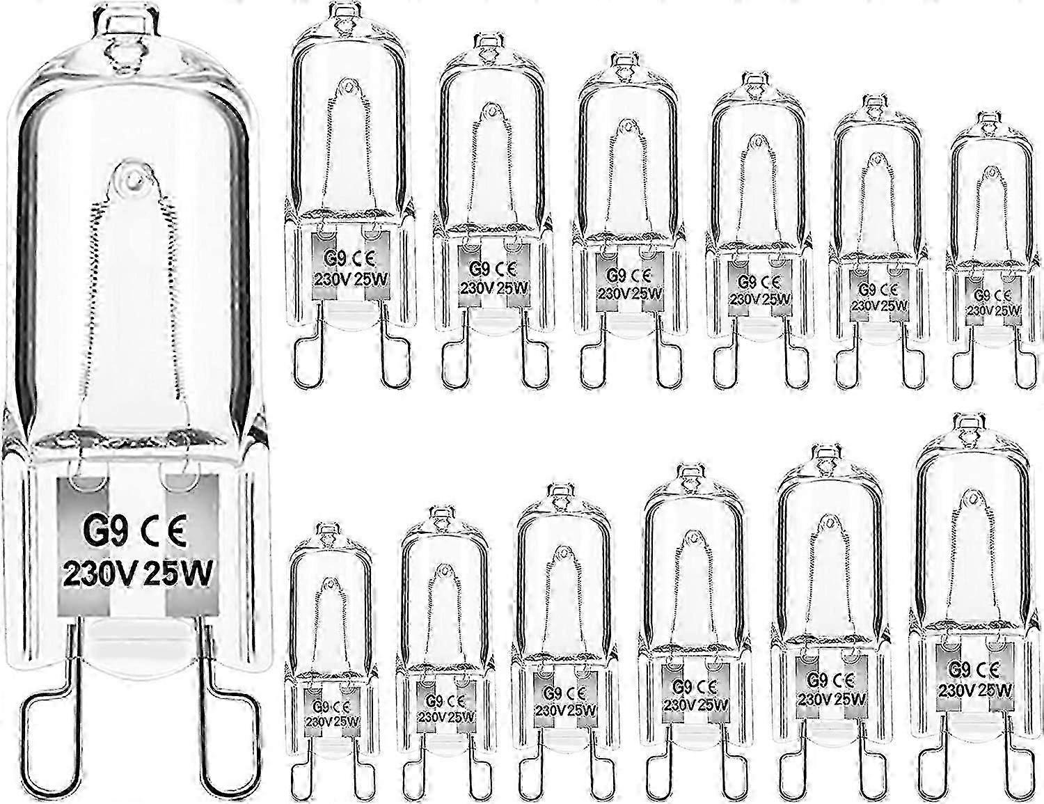 Paquet de 12 ampoules halogènes G9 à capsule transparente à intensité variable 25W 230V blanc chaud pour four, micro-ondes, cuisinière, plafonniers [classe énergétique G]
