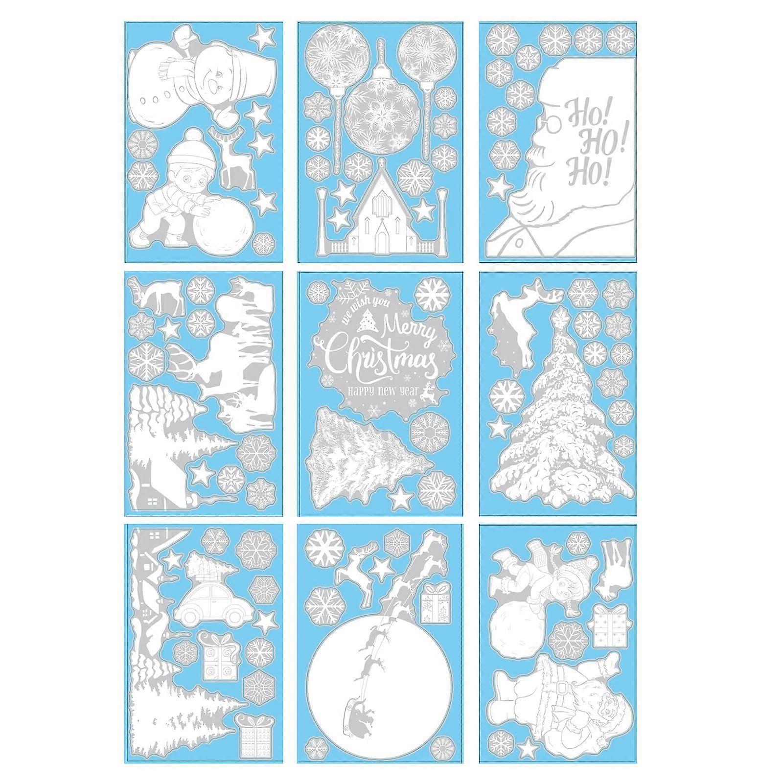 9pcs Static Adhesive Cling Christmas Window Decals Window Stickers Christmas Pattern Designs for Holiday Window Decor