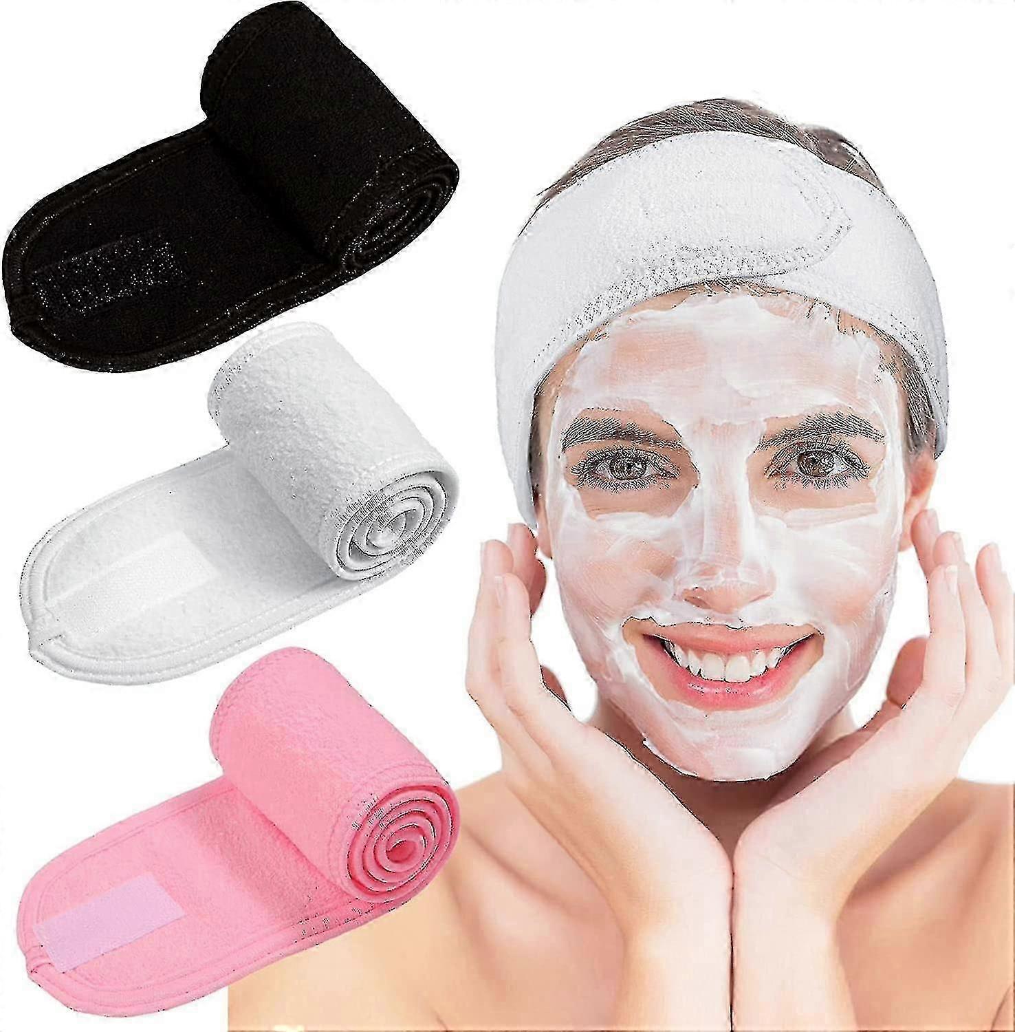 3pc Facial Headband Make Up Wrap Head Terry Cloth(white,black,pink)