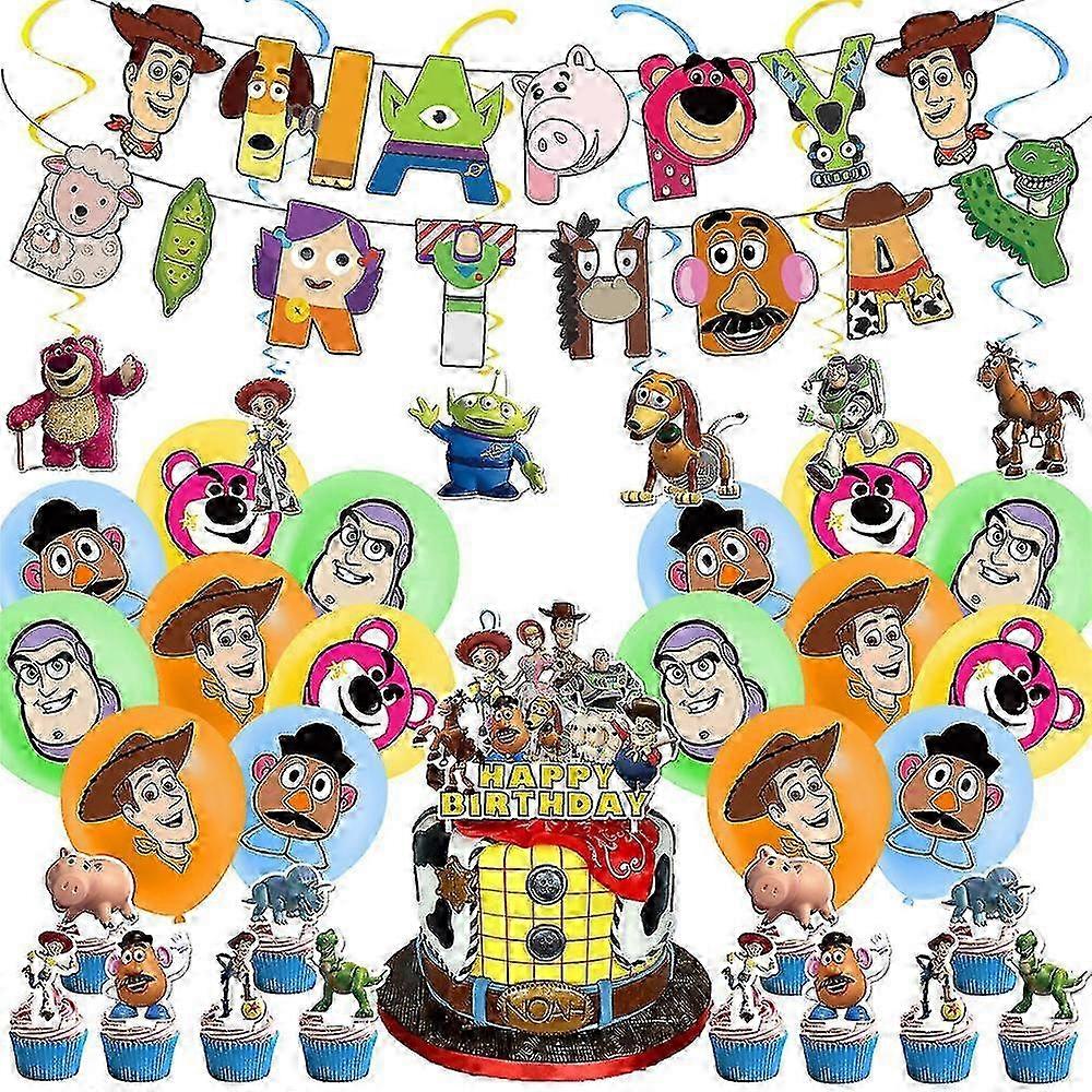 2025 Toy Story Buzz Lightyear Theme Kids Birthday Party Banner Balloons Cake/cupcake Topper Hanging Swirls Set Decoration Supplies