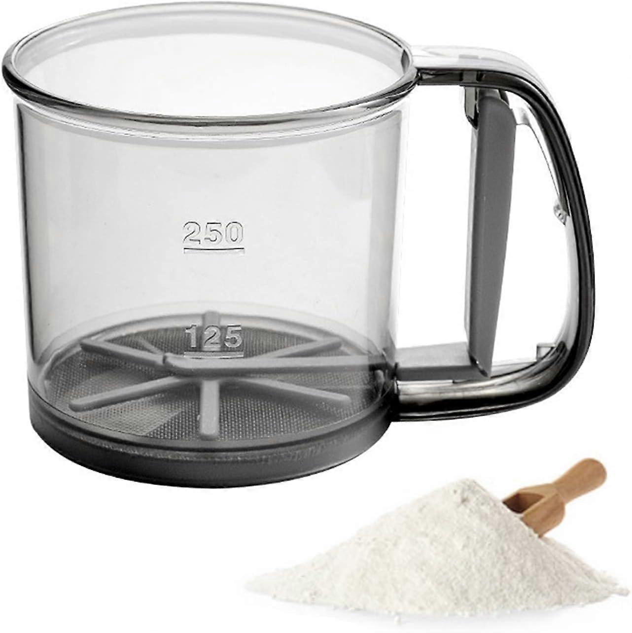 Flour sieve for baking, semi-automatic flour sieve, portable manual sifter fine mesh, powdered sugar, flour (grey)