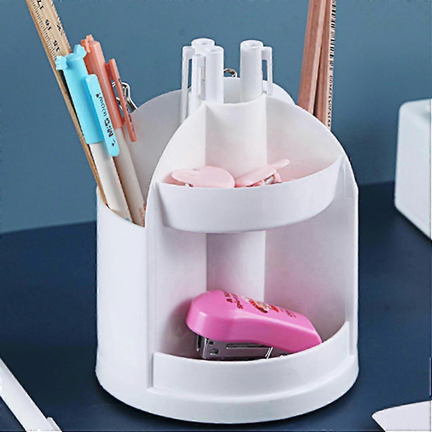 360° Rotating Desk Organizer - 4 Compartment Office Storage Box with Pencil Holder (Blue/Purple, 2 Pack)