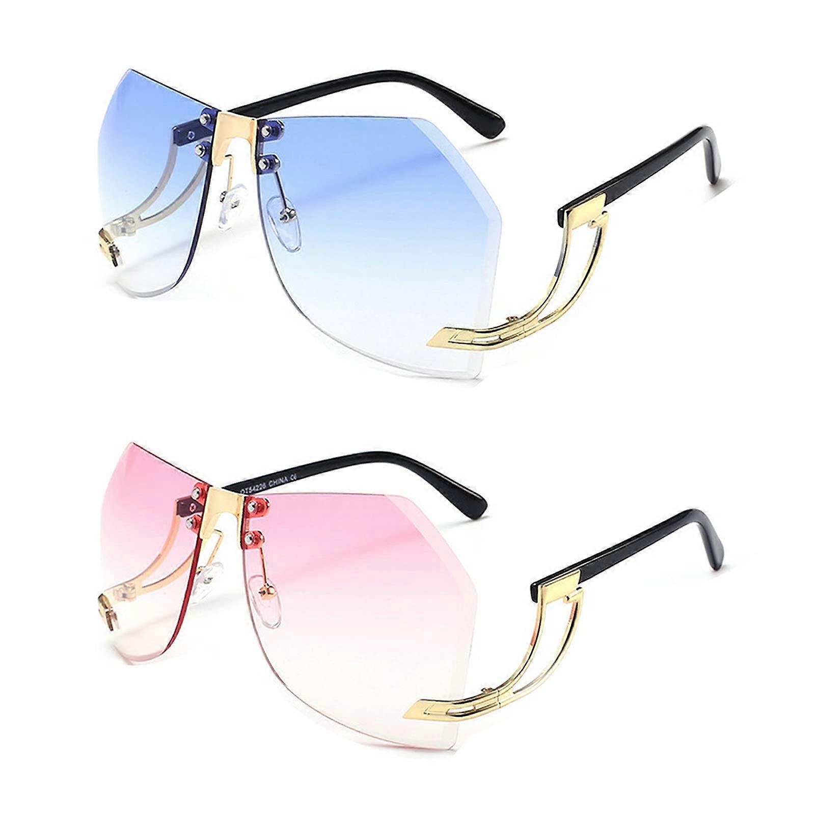 Irregular Rimless Sunglasses Women Metal Frame Oversize Gradient Sunglasses 2 Pack