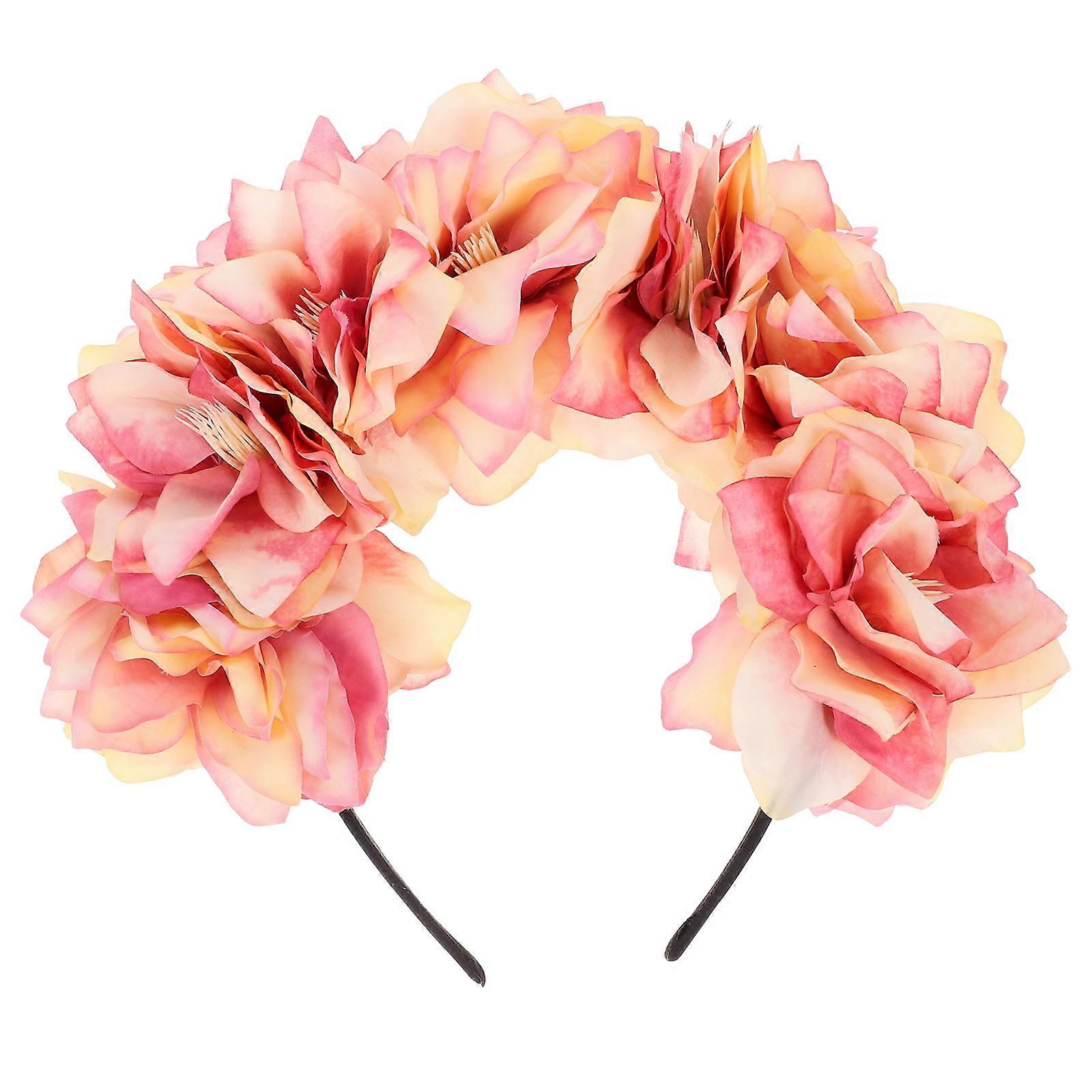 Simulated Floral Headband with Peony Embellishments, Double Row Design for Weddings, Tea Parties, and Festive Events – Elegant Fairy Accessory for