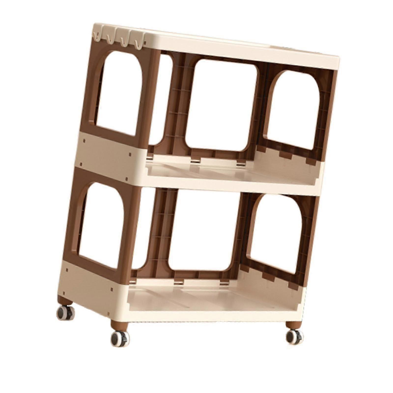 Foldable Storage Cart Functional Organizer for Various Settings including Farmhouse, Dressing Room, and Office in Brown and White 2 Tier Des