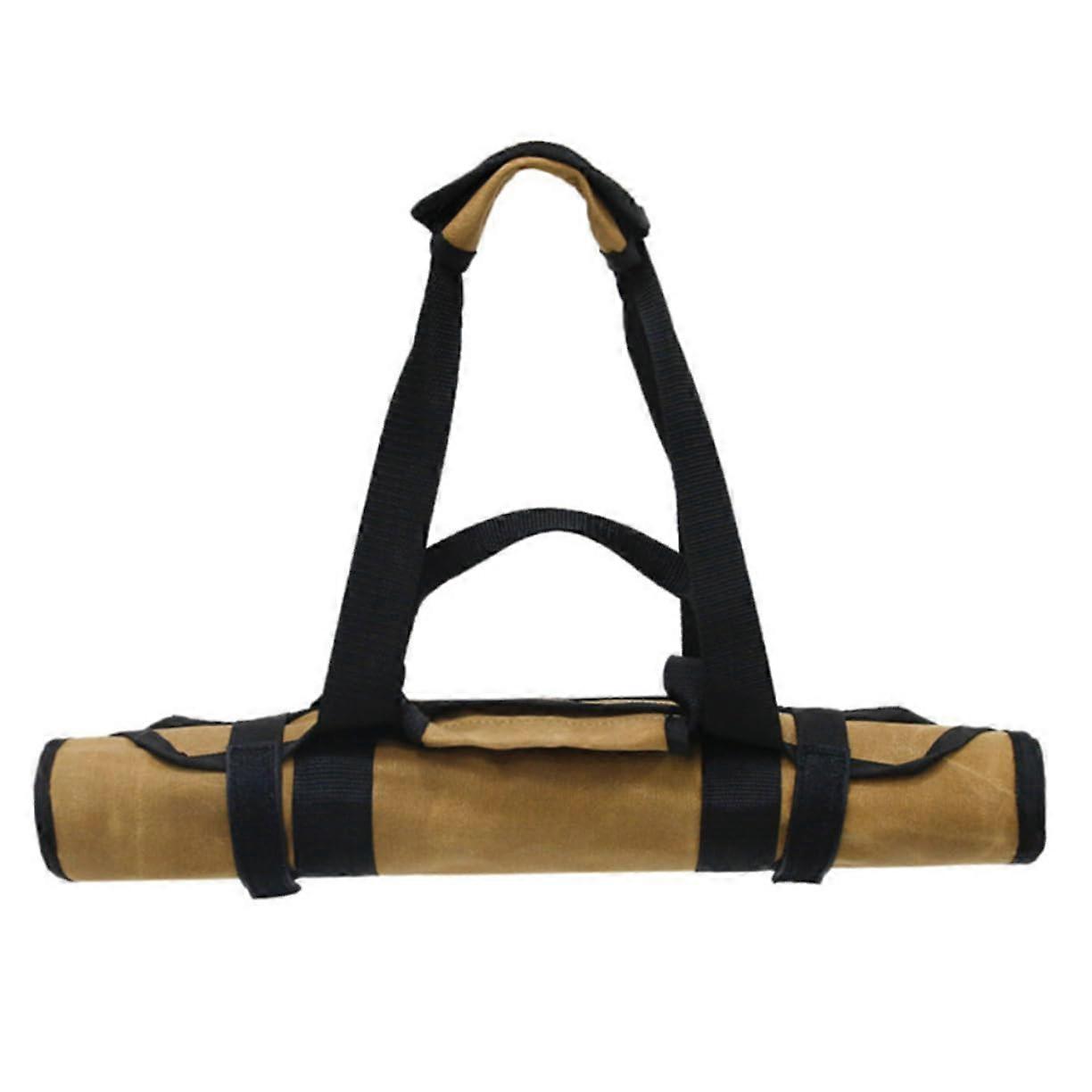 canvas firewood carrier, durable with practical handle.