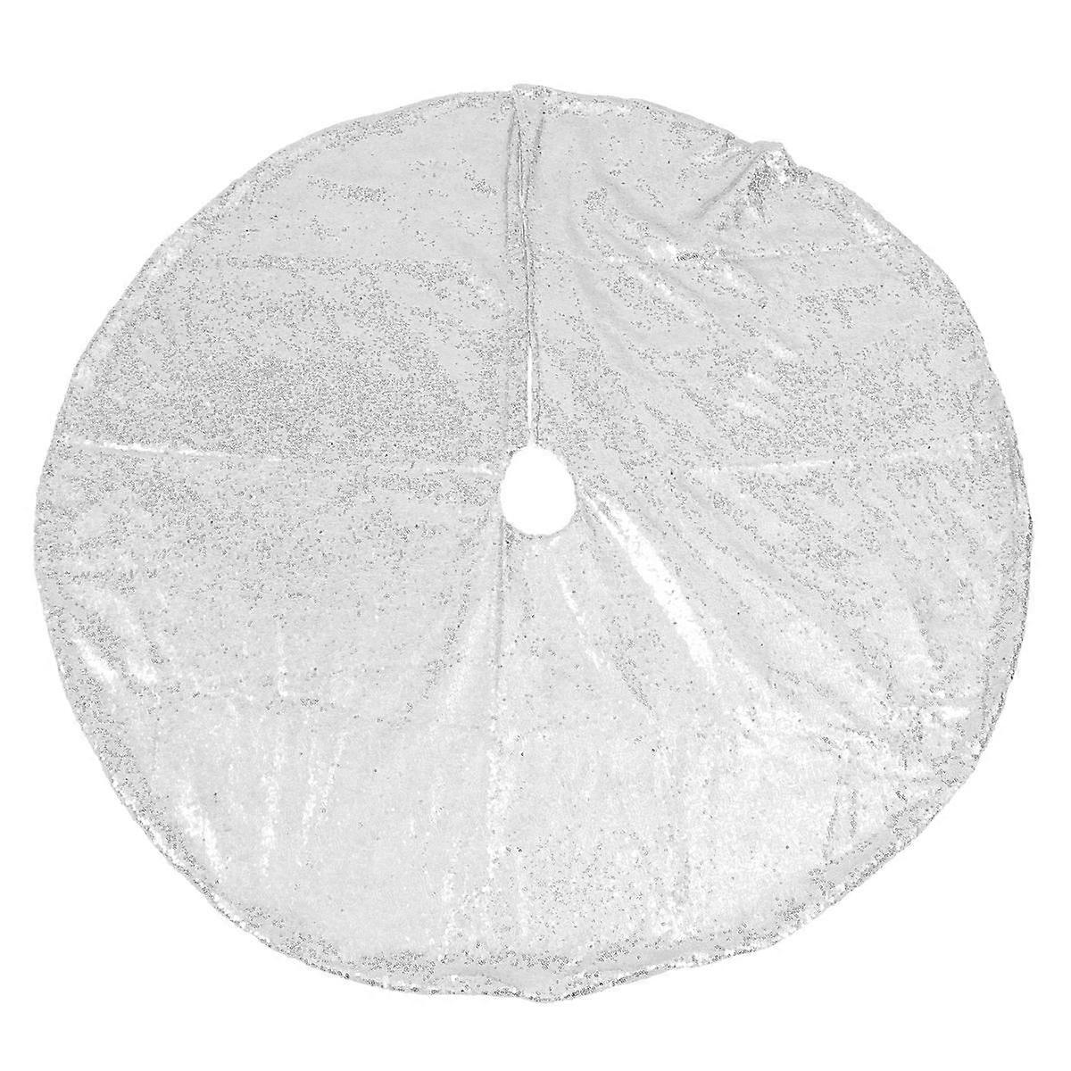 Polyester Cloth Tree Skirt Home Decoration Silver Round Design Tree Base Cover 1Pcs