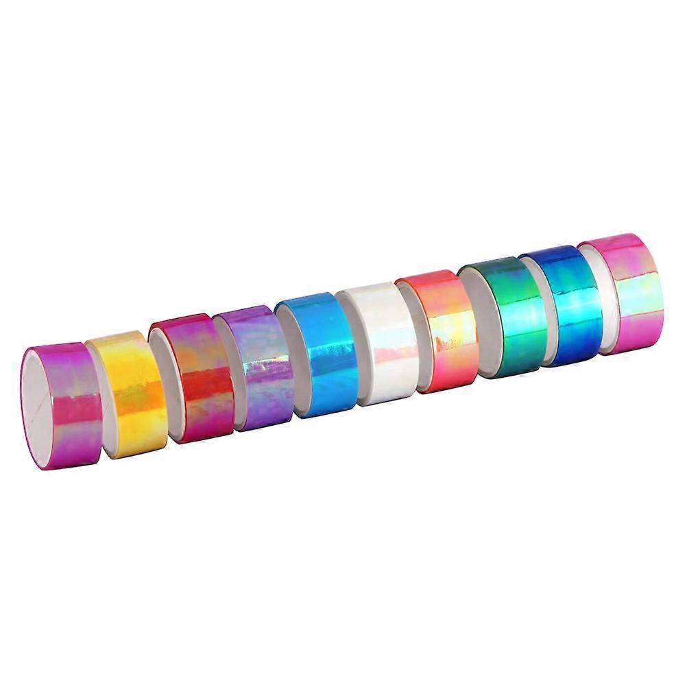 Colorful Shiny Adhesive Tape 10 Rolls Rainbow Decorative Sticky Tape for DIY Crafts Scrapbooking Planner Organization Creative Projects PE Material