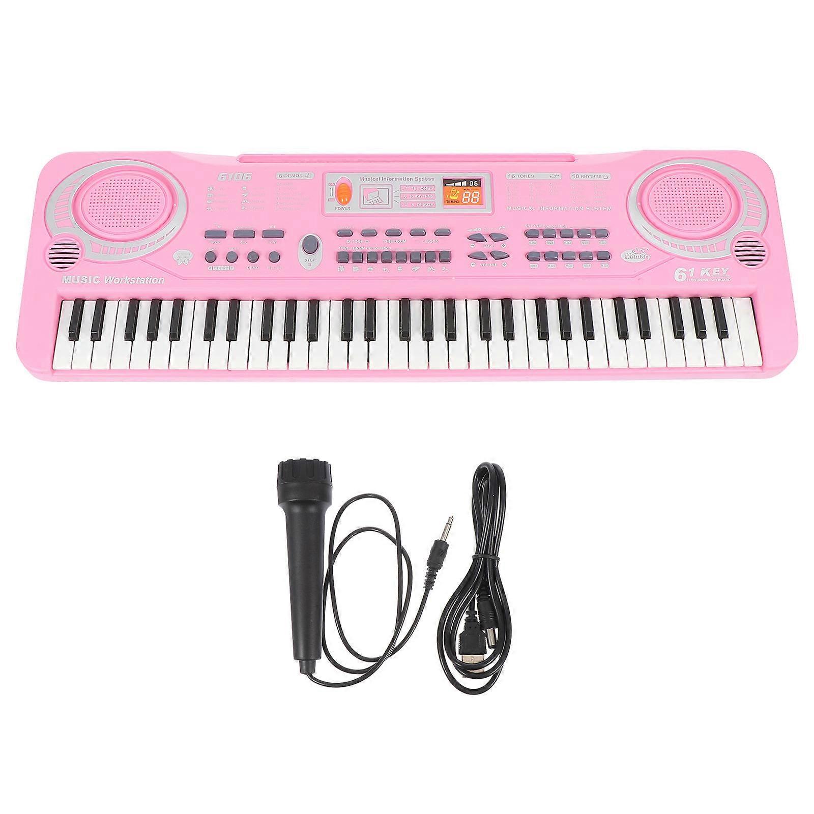 Pink Electronic Piano Toy for Kids with 61 Keys ABS Material Birthday Present