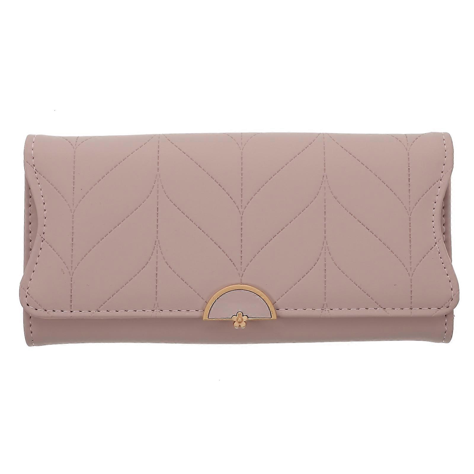 Simple Style Women Wallet in Pink PU for Storage Use Elegant and Durable Long Purse