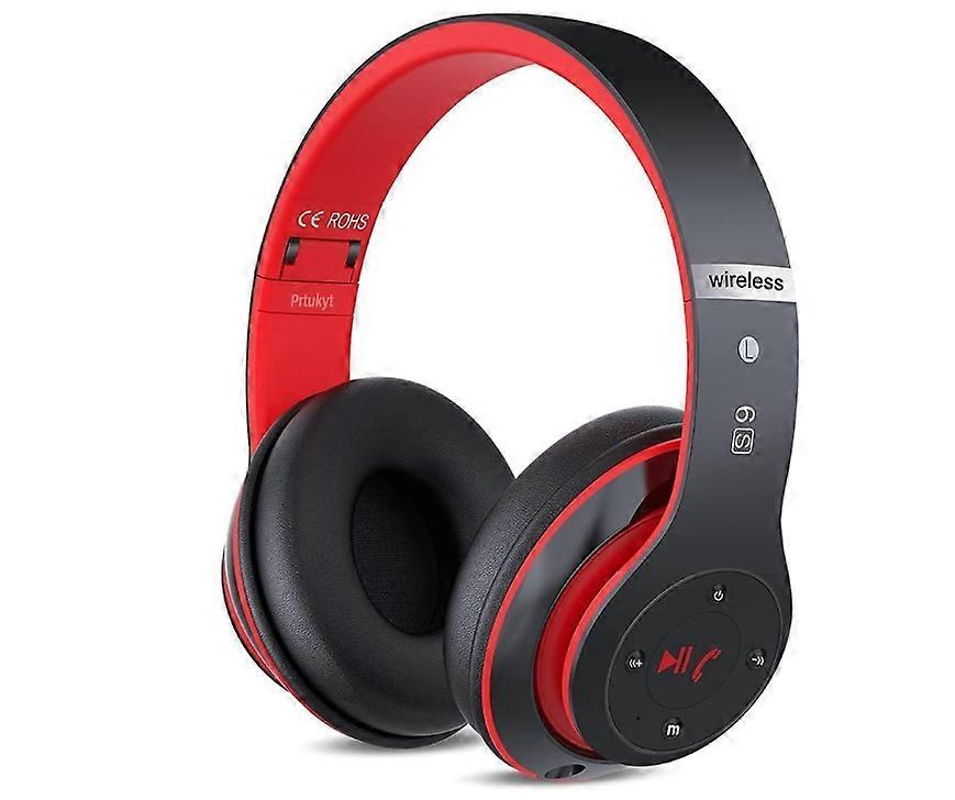 Bluetooth Headphones Over-Ear, Hi-Fi Stereo Foldable Wireless Stereo Headsets Earbuds with Built-in Mic, Volume Control, FM(Red)