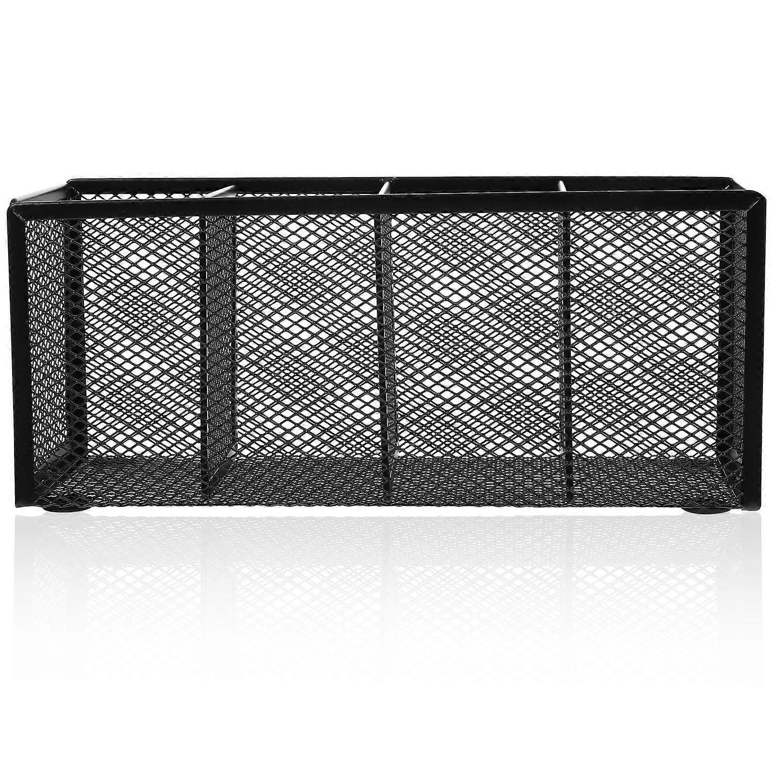Iron Mesh Pen Holder with Compartments Multifunctional Desktop Organizer for Pens, Pencils, Scissors, and Cosmetics Black Storage Box for Home