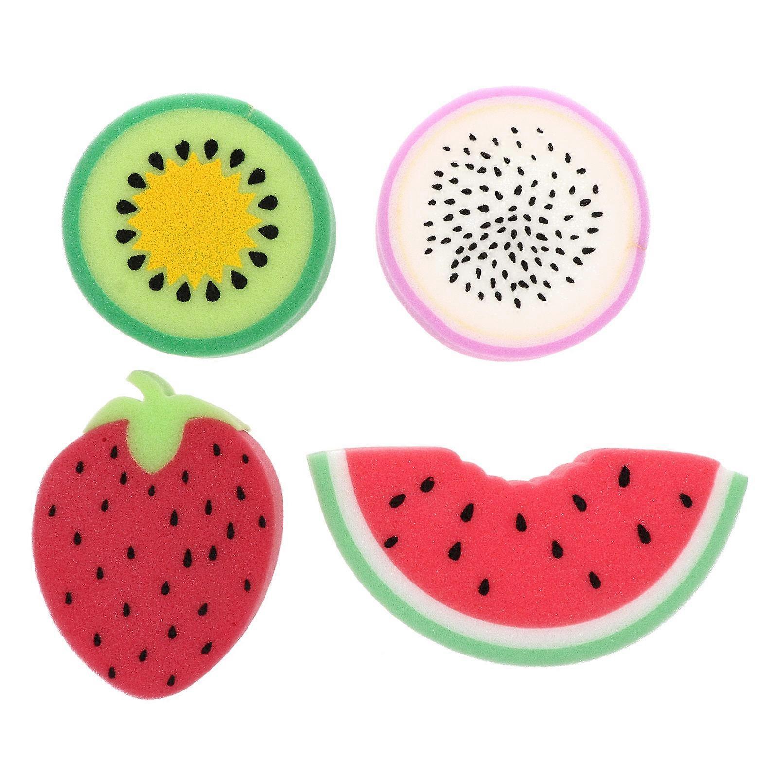Fruit Shaped Bath Sponge Body Washing Sponge Scrubbing Adorable Design Bathing Tools 4Pcs