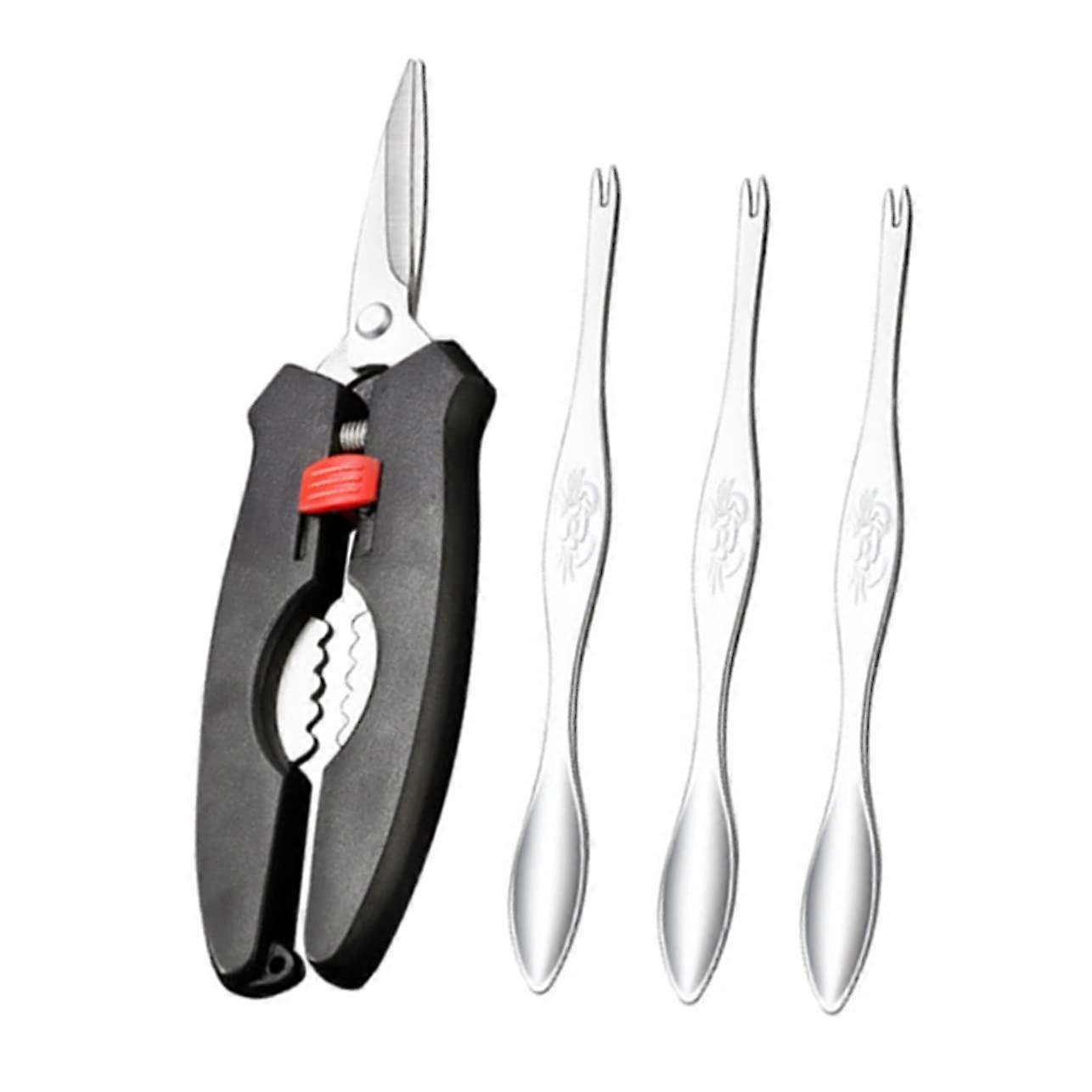 1 set of 4piece crab tool set, lobster cracker, stainless steel, black