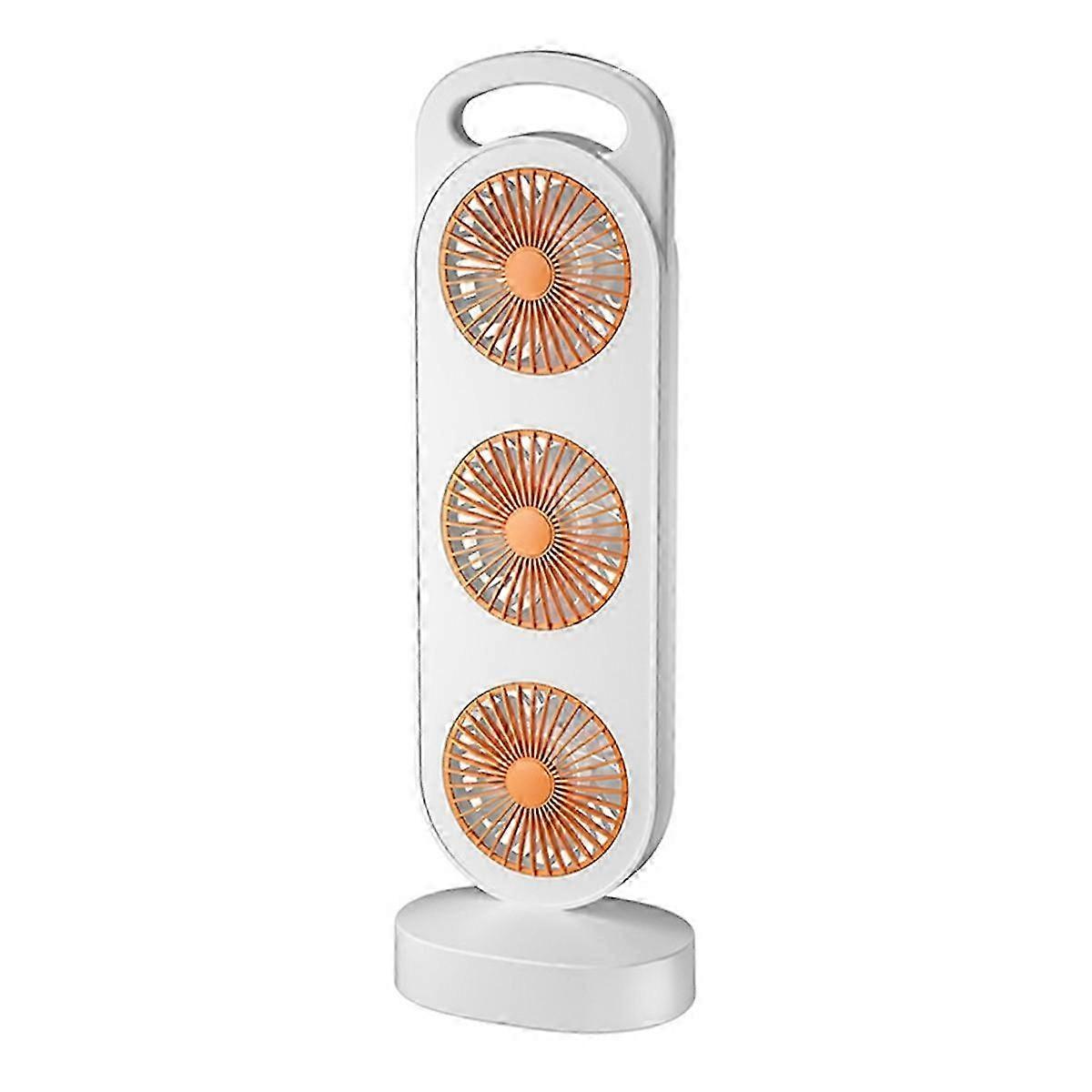 USB Charging High Wind Desktop Fan with Triple Turbine Design for Home and Dormitory - Silent Operation in White and Orange