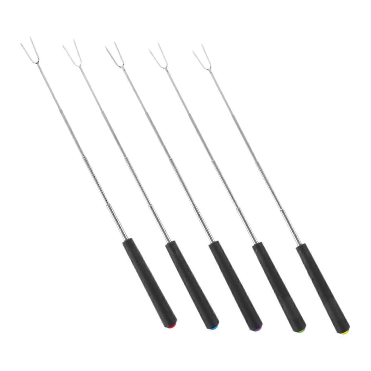 Stainless Steel Grill Fork Set 5-Piece Telescoping BBQ Forks with Colorful Handles for Campfire Cooking