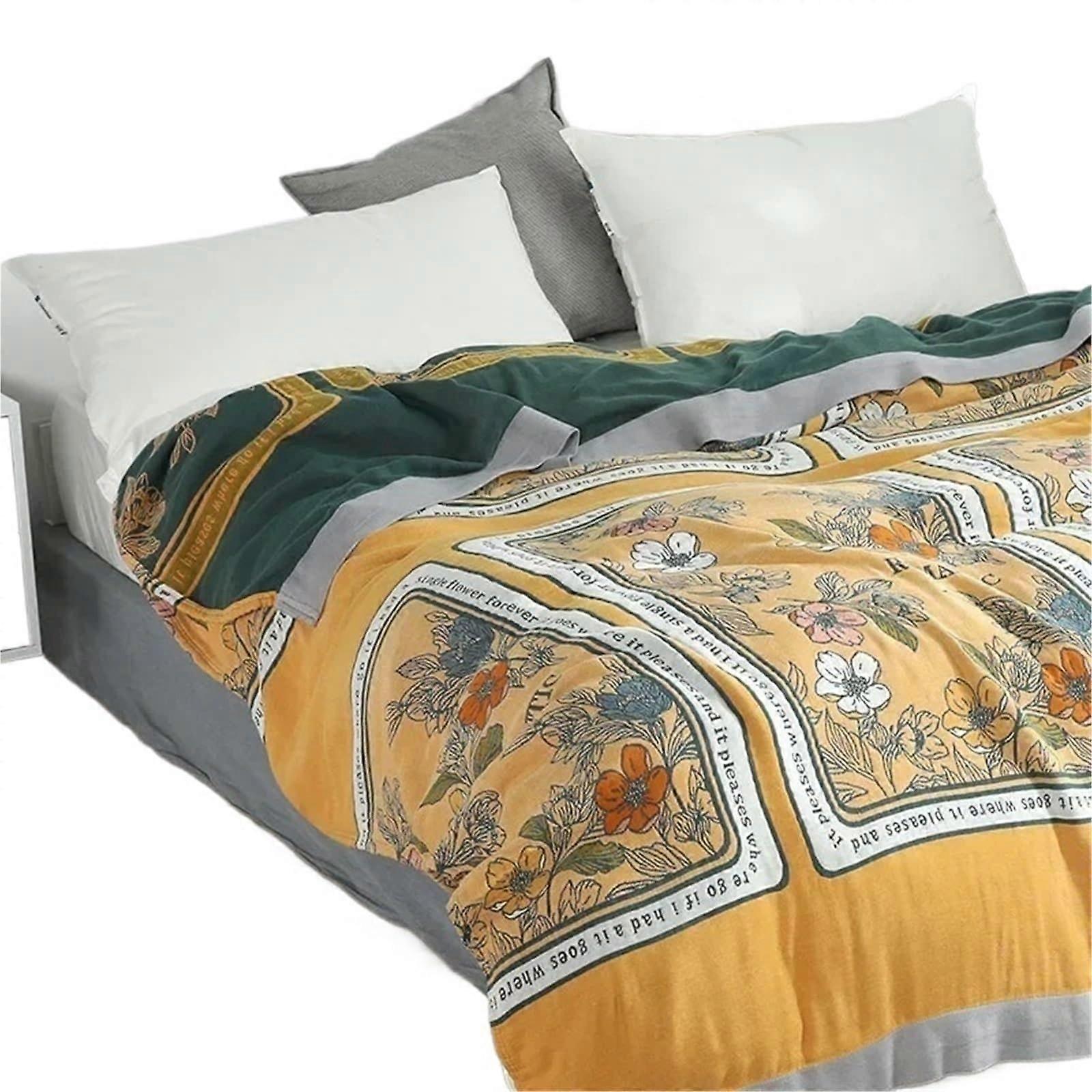 Europa blanket for air conditioning, summer blanket, cooling quilted blanket, thin double sofa towel, soft sheet, cotton (Yellow, 150 x 200 cm)