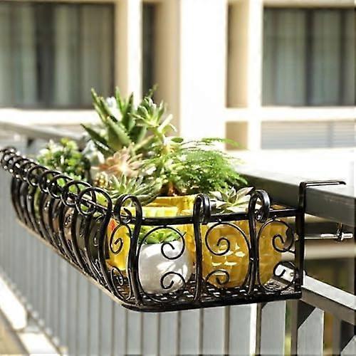 Hanging Railing Plant Pot with Hook, Durable Iron Flower Basket for Outdoor Use, Rustic Fence Decoration 80X29X16CM