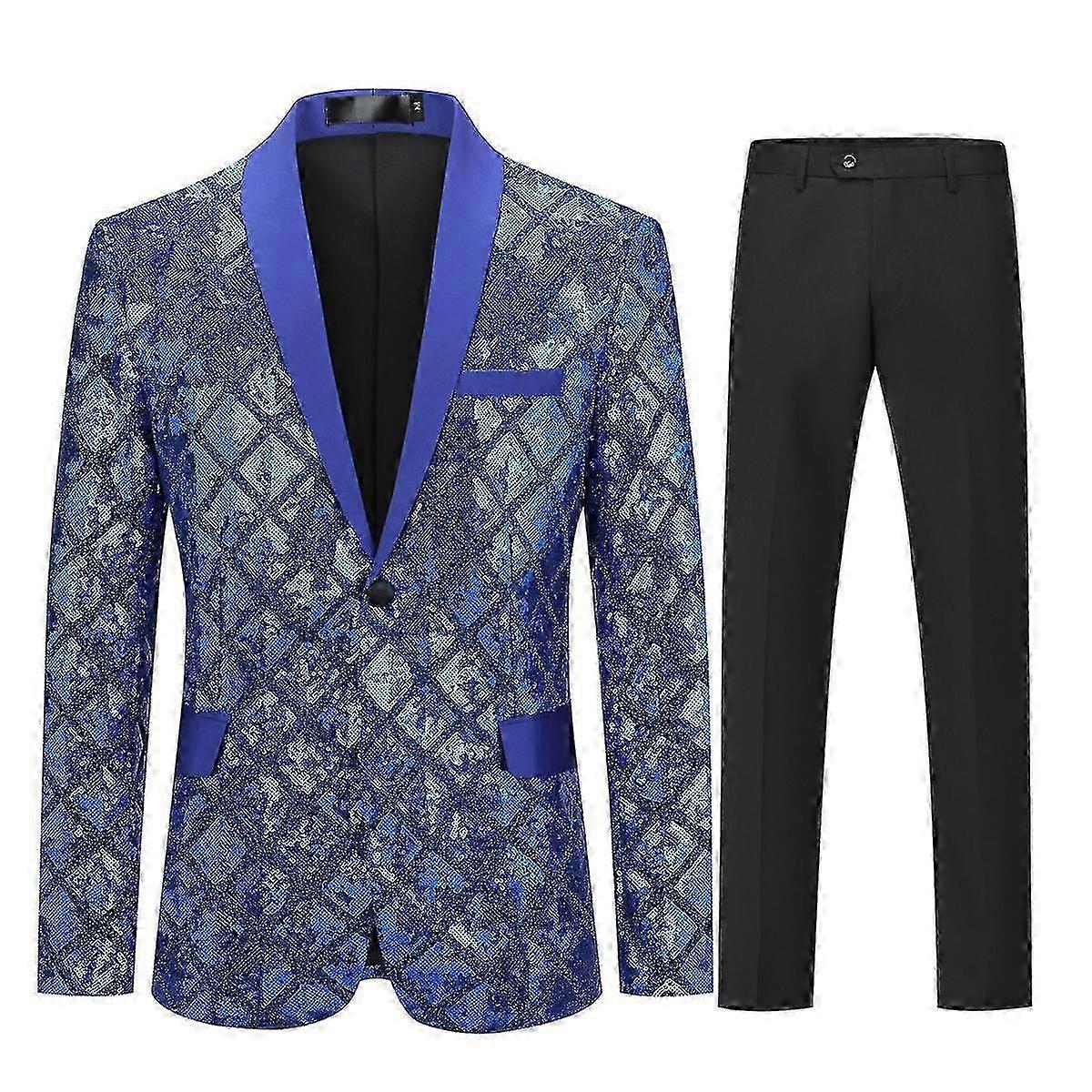 Sliktaa Men's 2-Piece Suit Set - Diamond Sequin Blazer & Pants for Host Performance & Wedding Events - Stylish Attire