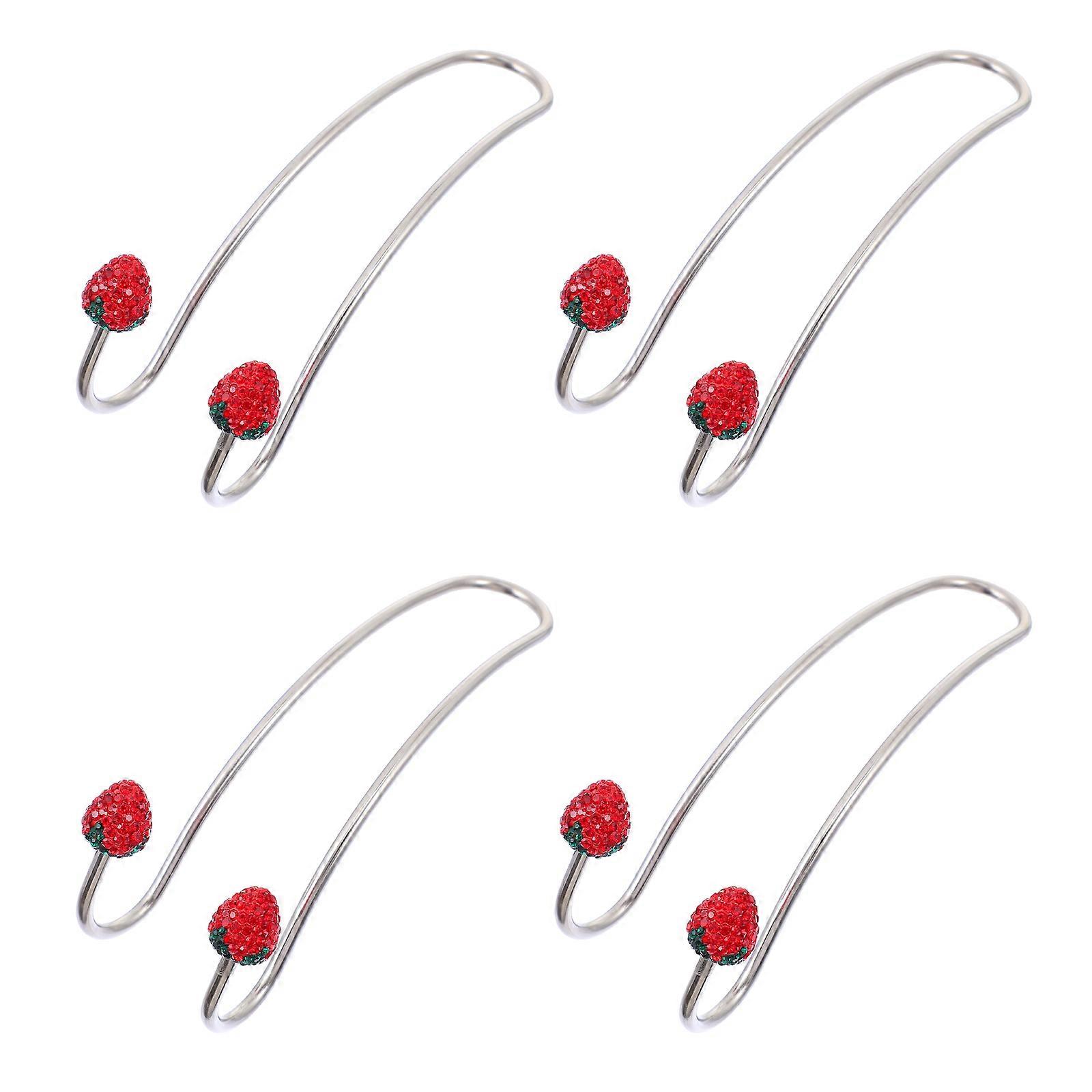 Creative Car Seat Hooks with Shiny Rhinestones Strawberry Design for Car Use 4 Pieces