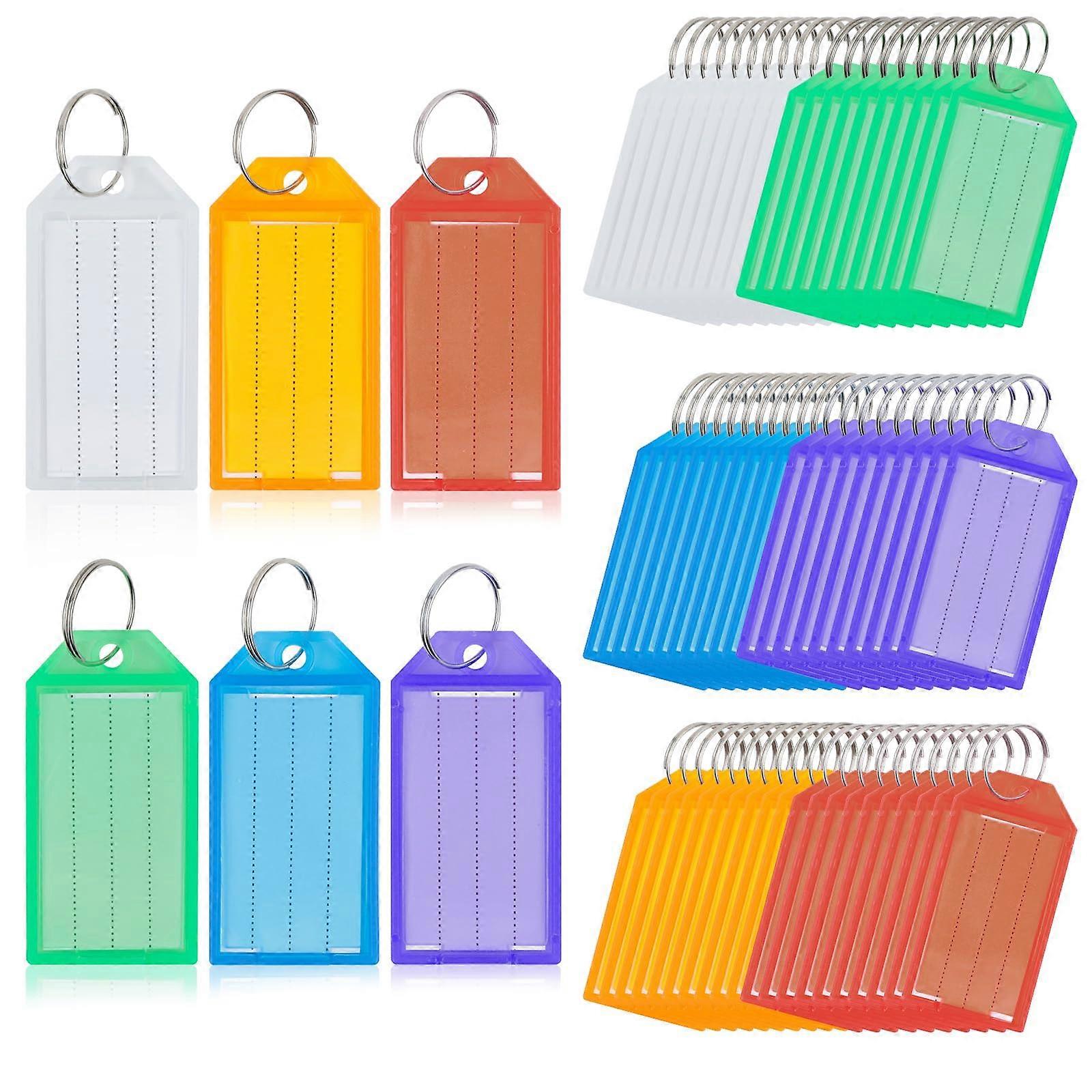 Key Fob Can Be Written On 60 Pieces, with Writeable Labels, 6 Colours Key Tags with Ring Key Tags for Labelling for Suitcases Pets Luggage