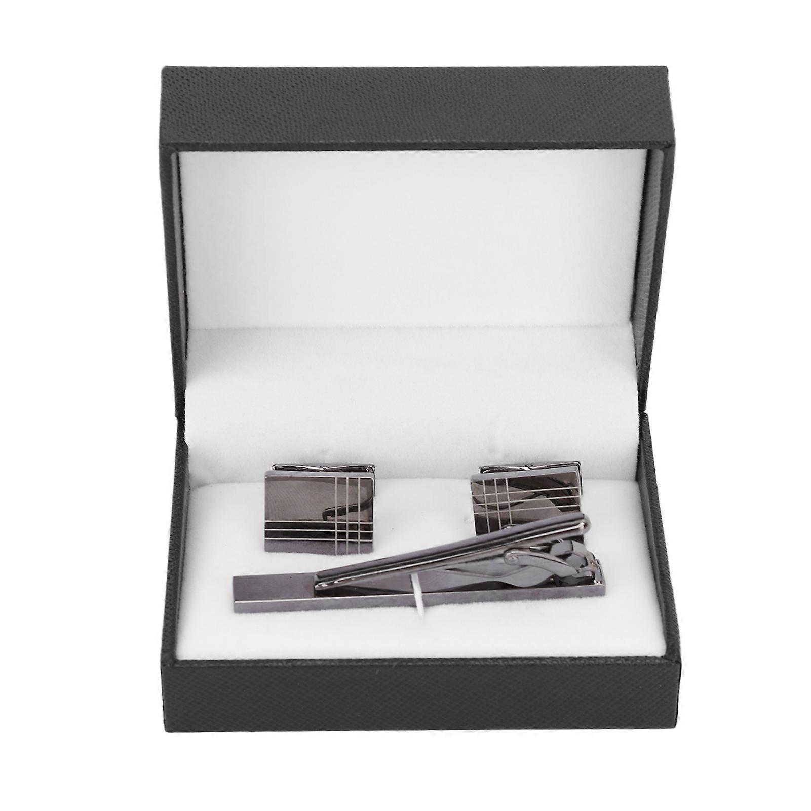 Mens Cufflinks Tie Clip Set Brass Shiny Rectangular Cufflinks Tie Clip Kit for Business Office Weddings