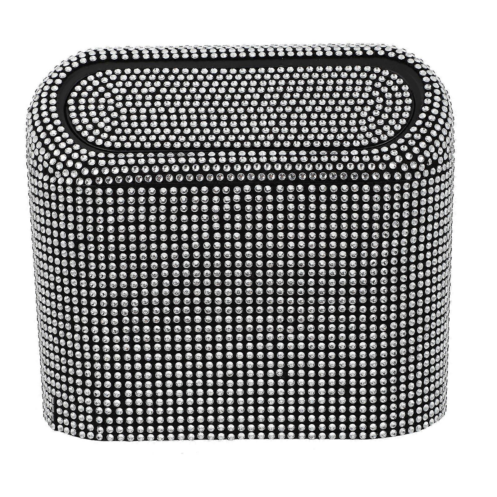 Rhinestone Car Trash Can White 16X14.5cm Garbage Storage Leak-Proof for Car Use 1Pcs