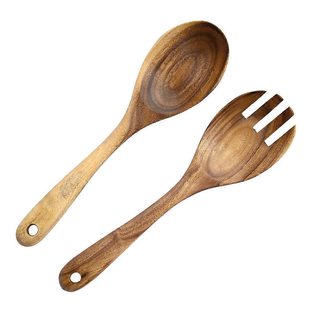 Wooden Salad Servers Set in Coffee Color for Kitchen Use 2 Pieces Comfortable to Hold Easily