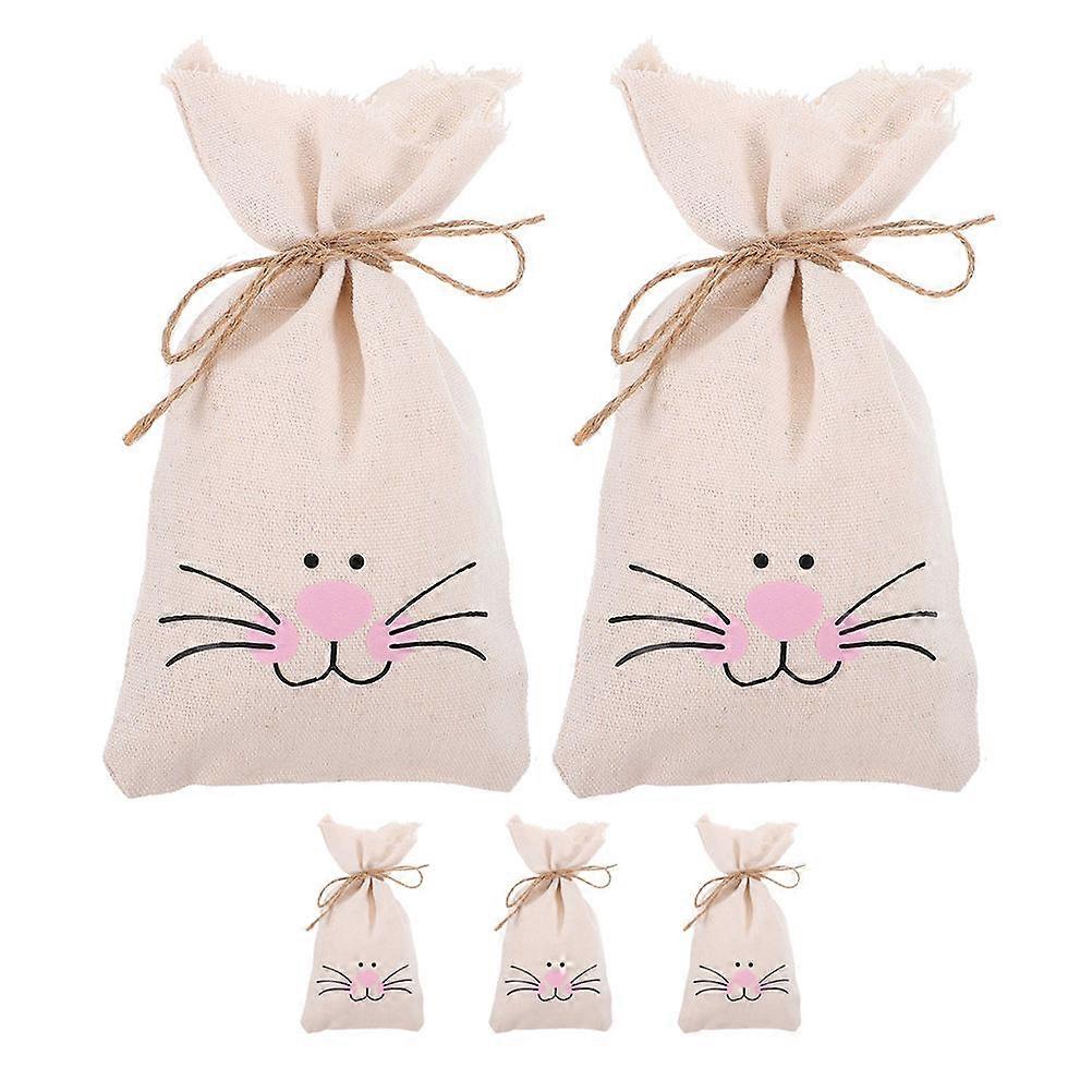 Drawstring Easter Bunny Ears Candy Bags for Storage 5Pcs Burlap Reusable