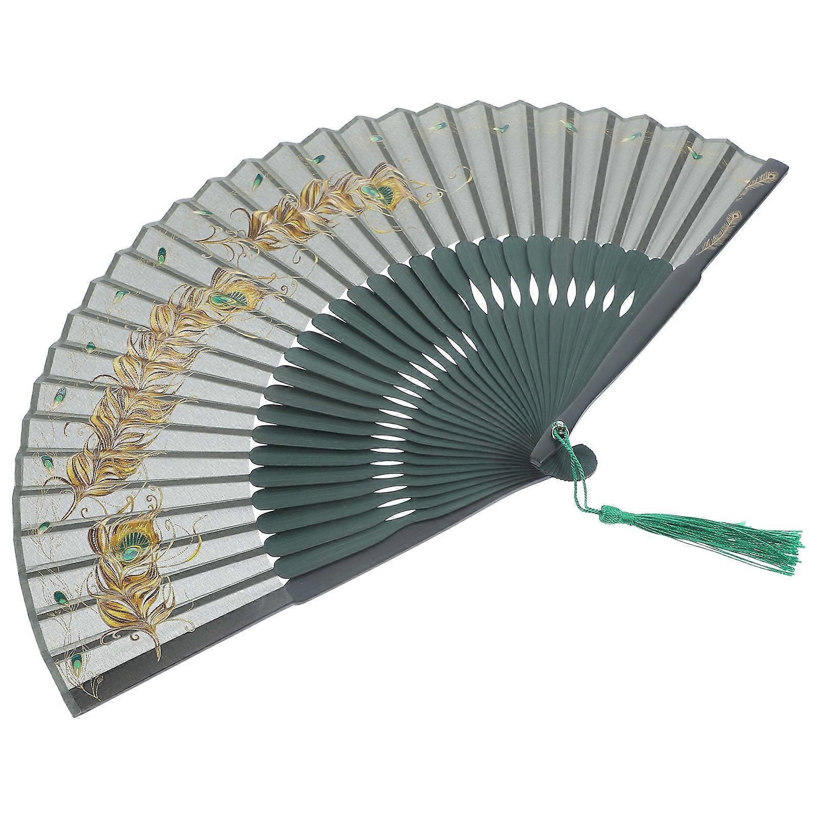 Folding Hand Fan Peacock Plume Pattern For Women Artists Photographers 41x20cm Cooling 1Set