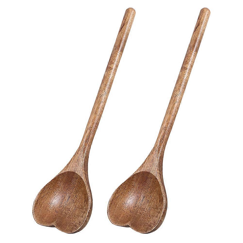Heart Shaped Wooden Spoon for Kitchen Use Multi Functional Smooth Finish Light Brown 2 Pieces
