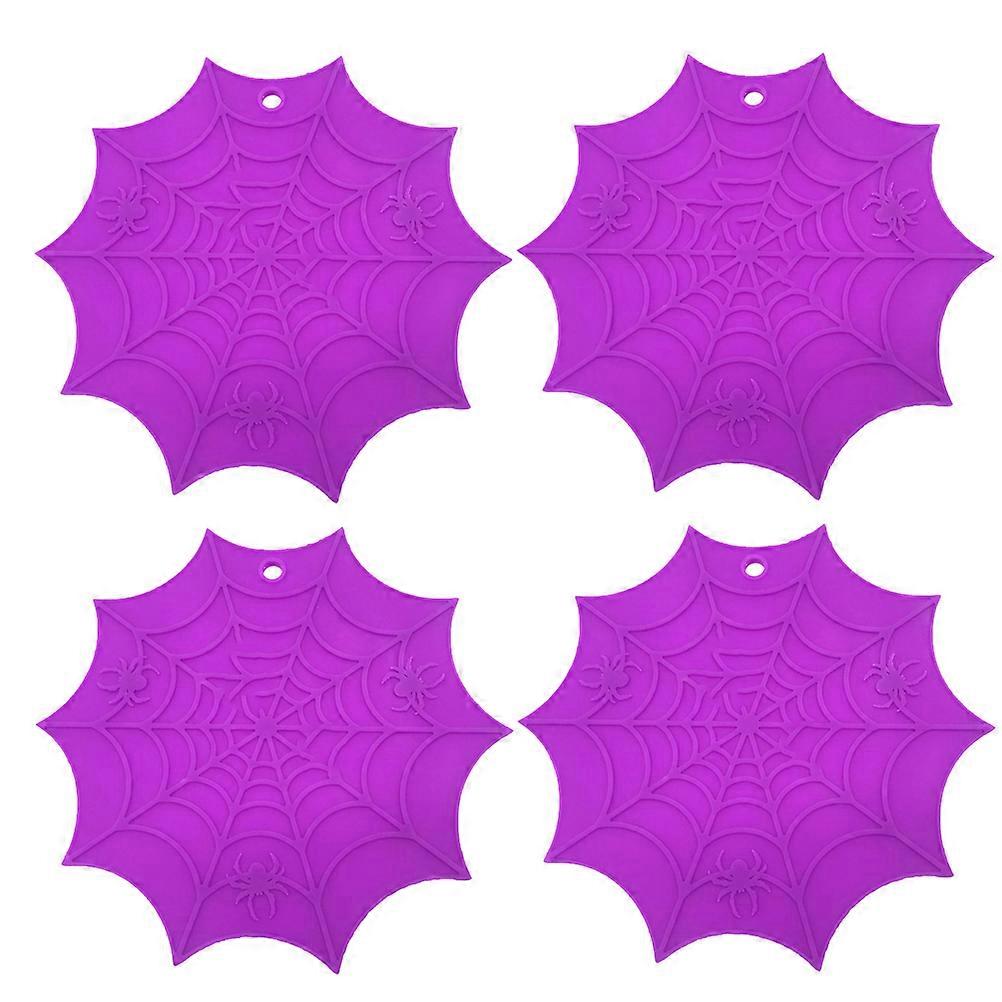 Spider Web Halloween Placemats 4Pcs Decorative Insulation Non-slip Heat-proof Purple Tableware