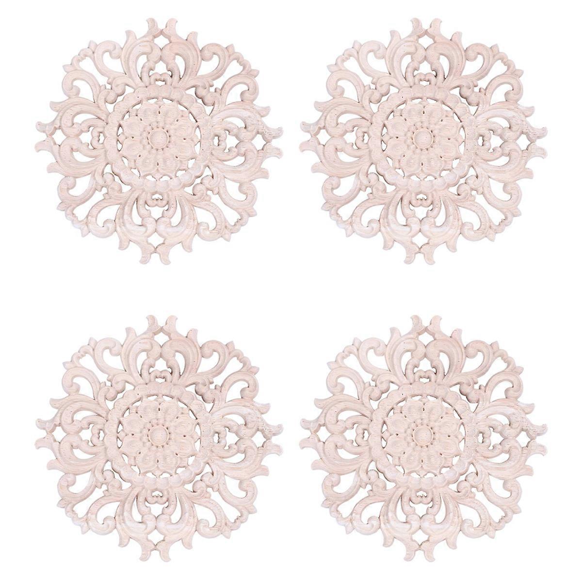 4X Lots Wood Carved Long Onlay Applique Unpainted Flower Walls Cabinets Door Decor Type:15cm Type A