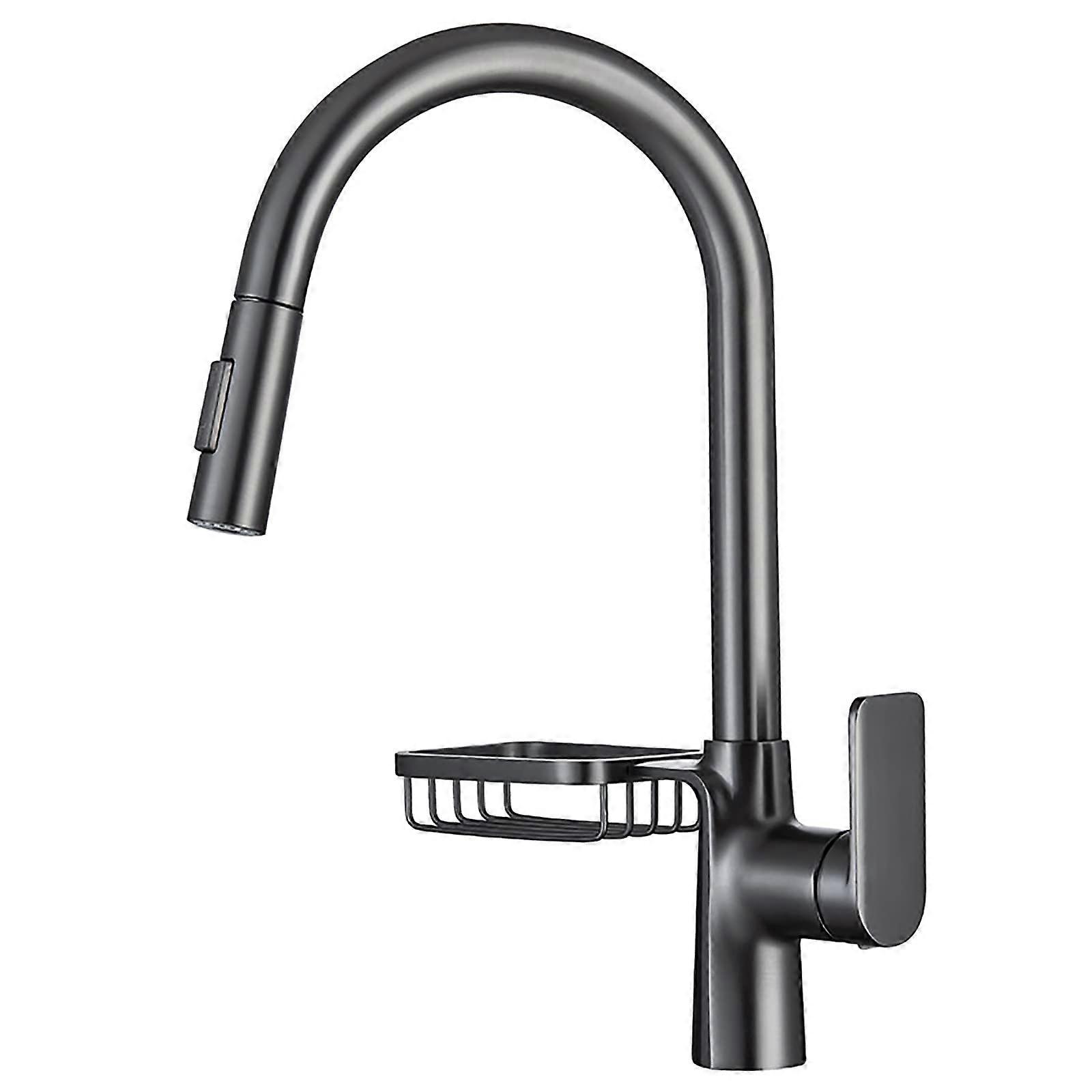 Kitchen Water Tap with Folding Faucet, High Arc, 360° Rotatable, Extendable Single Lever Tap, Black Gun Gray Finish with Soap Dish