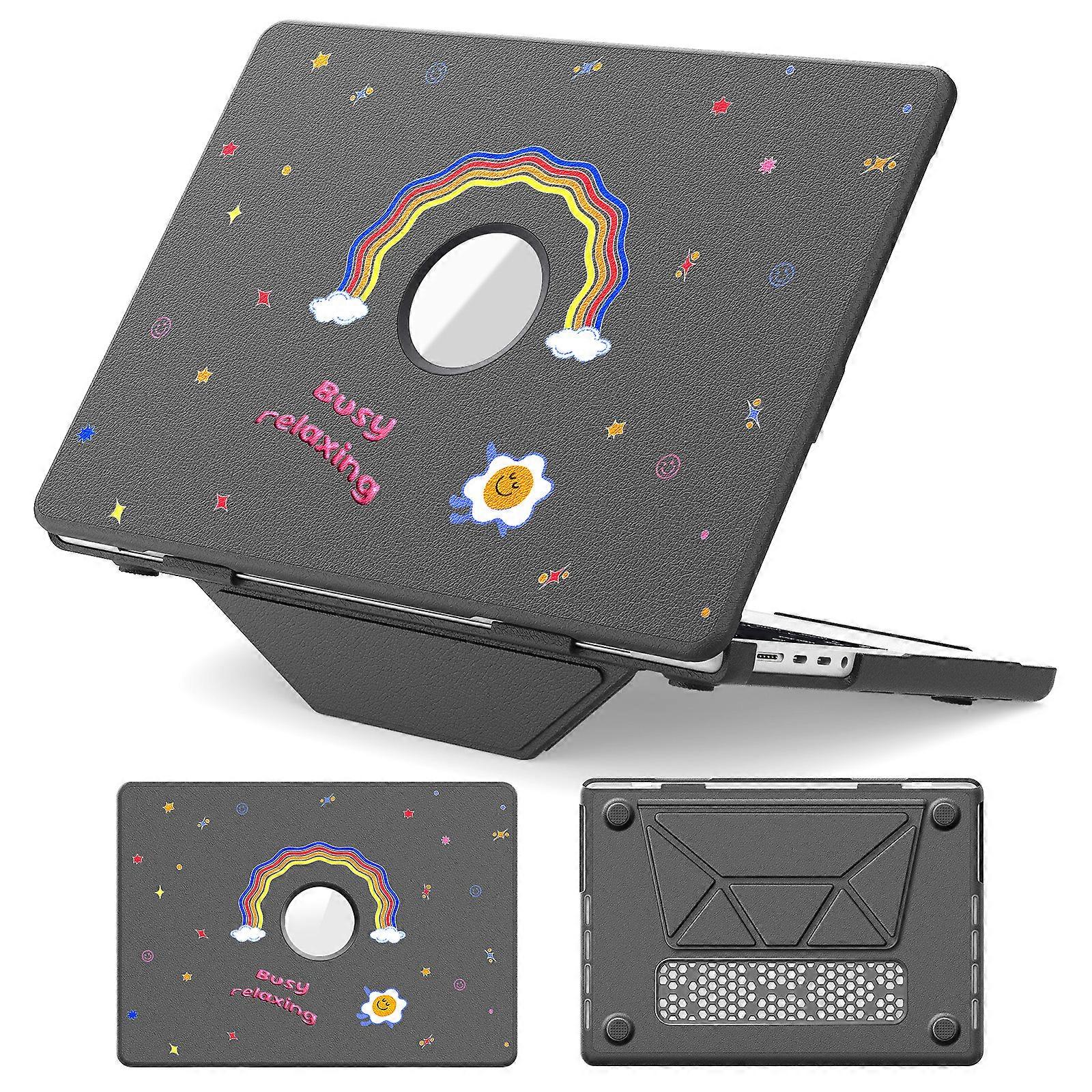 TKdaddy Pattern Printing Laptoptasche für MacBook Air 13 Zoll (2020) / (2018) A2337 M1 A2179 A1932 Notebook Ständer Abdeckung Regenbogen / Grau