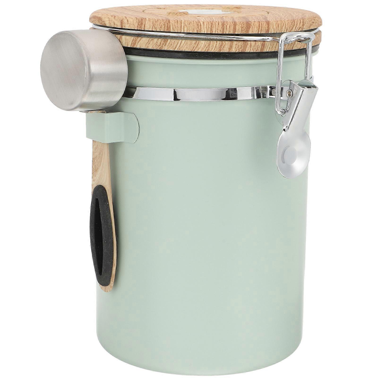 Stainless Steel Coffee Storage Jar with Wood Lid Airtight Seal for Home Use 1 8L