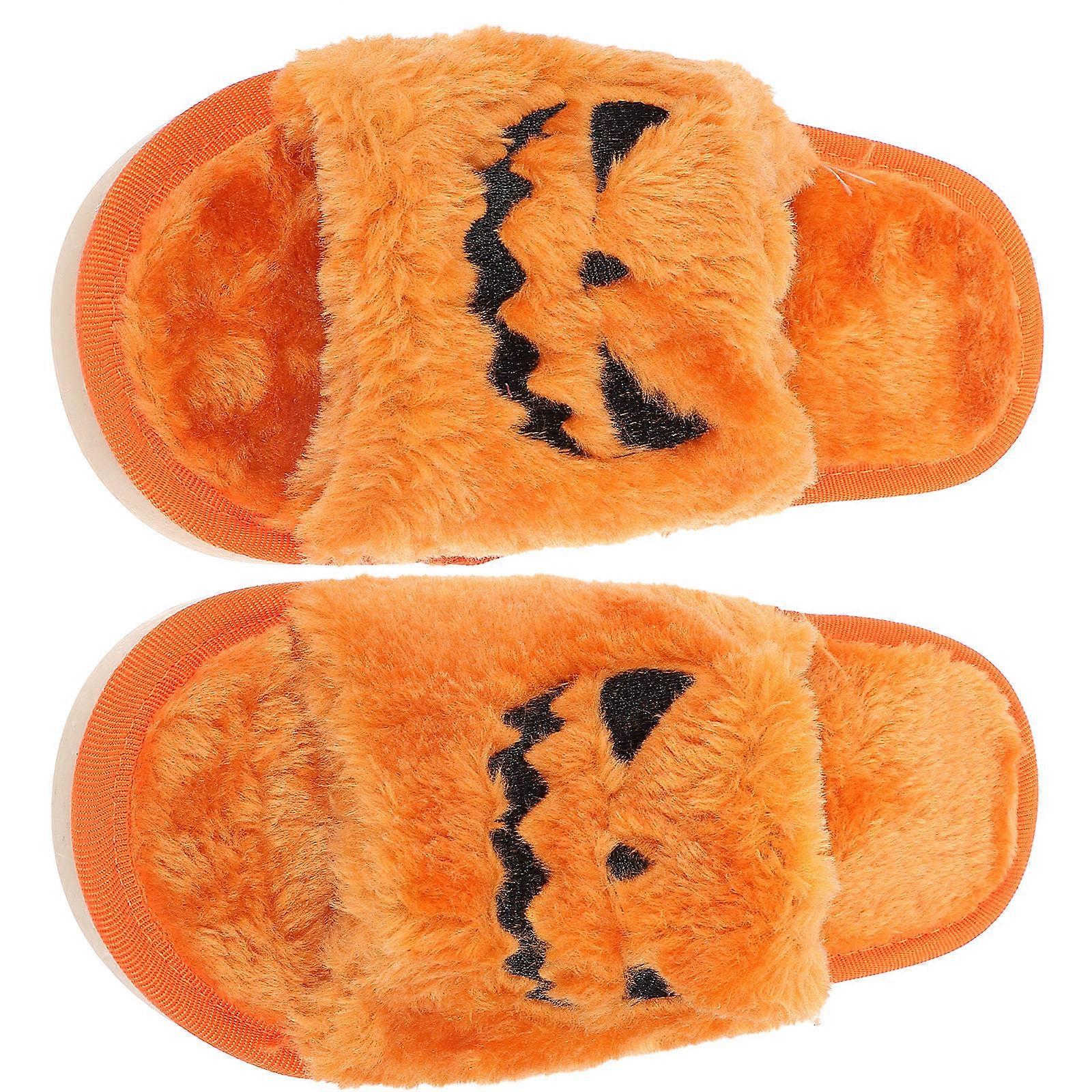 Halloween Pumpkin Slippers Non-slip Soft Slipper Indoor Footwear Orange Plush 1 Pair